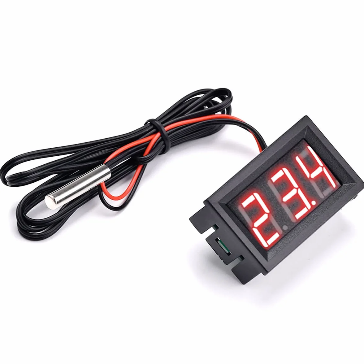 Greluma Termómetro Digital LED 0.56" 12V CC -50~110°C Sonda NTC Resistente al Agua Medidor de Temperatura