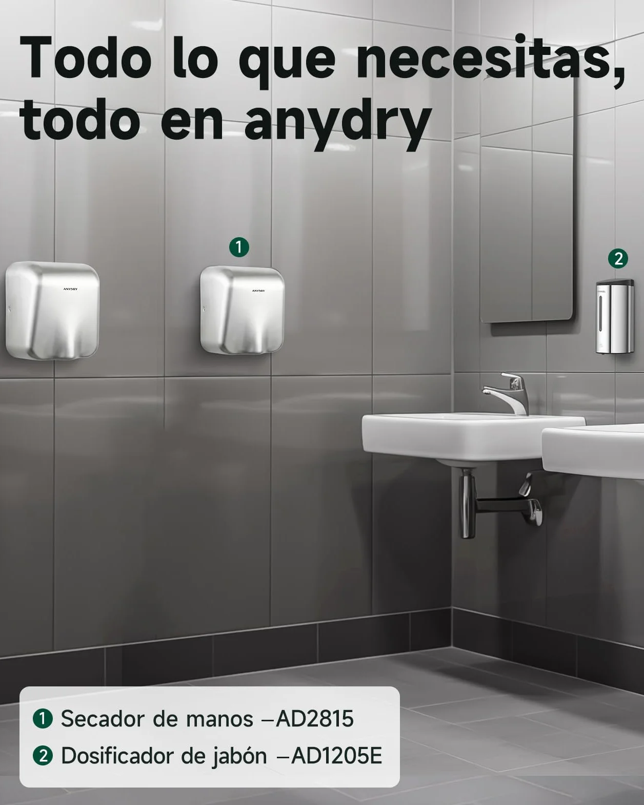anydry IronStorm 2815 Secamanos Comercial con Filtro HEPA Sensor sin Contacto 1600W Acero Inoxidable Cepillado
