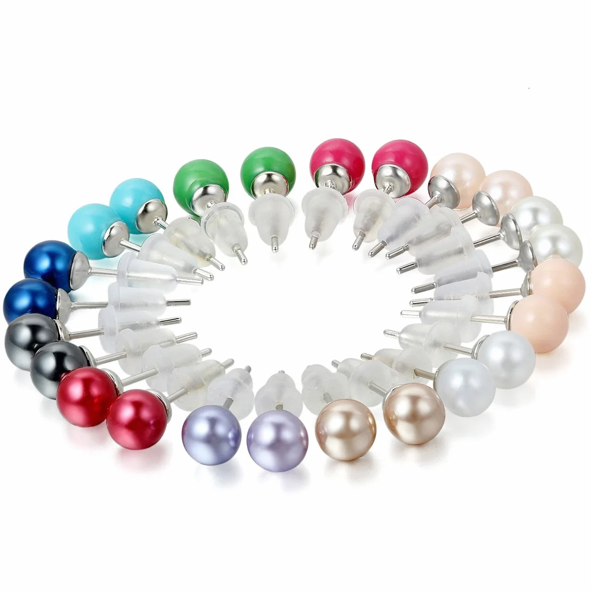 JewelryWe Pendientes de tuerca mezcla de colores acero inoxidable de mujer bola de perla coloridos pendientes 12 pares hipoalergénicos