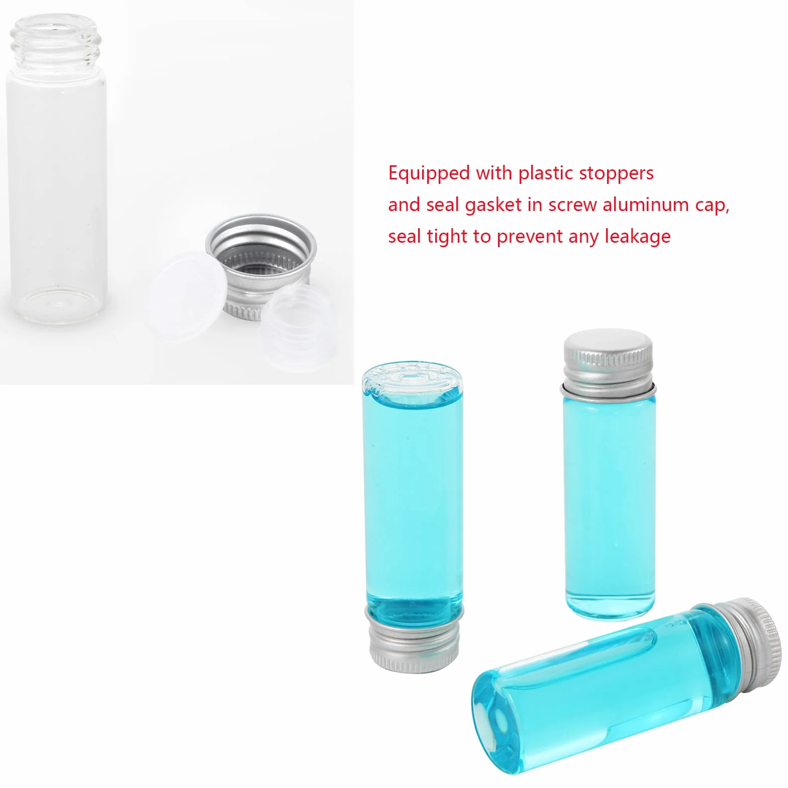 Viales de Vidrio 15 ml con Tapón de Rosca y Tapa Interior de Plástico, 50 Unidades