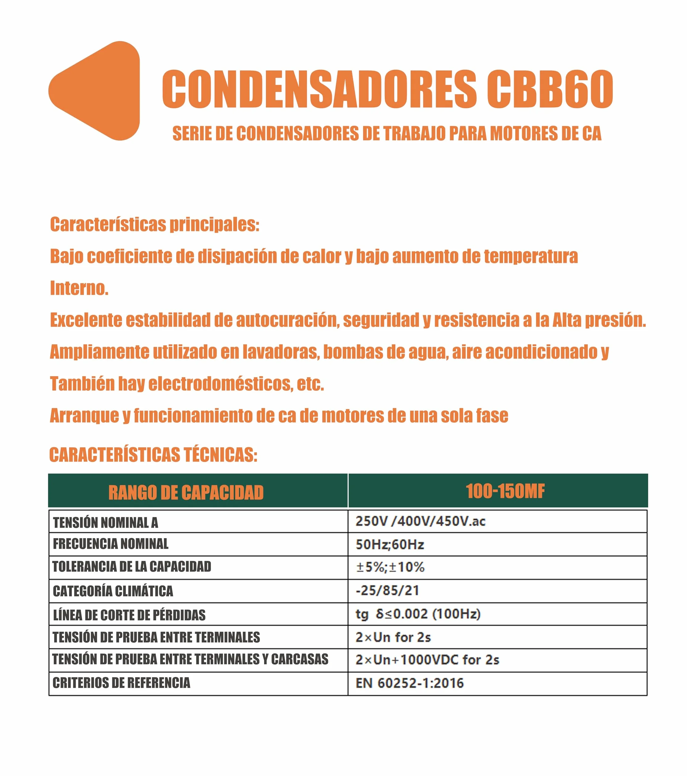 CBB60 20uF Motor Start Run Condensador MFD 450VAC 50/60Hz cilíndrico