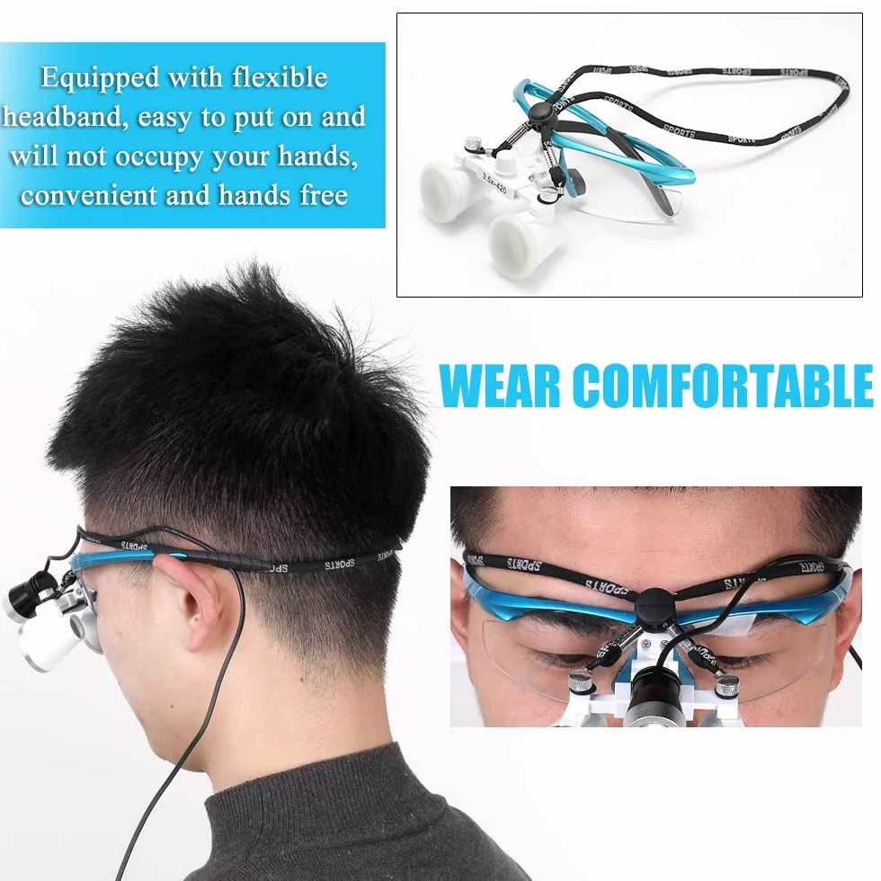 Lupa portátil 3.5X 420mm Quirúrgica Médica Lupas binoculares Auriculares Vidrio óptico LED