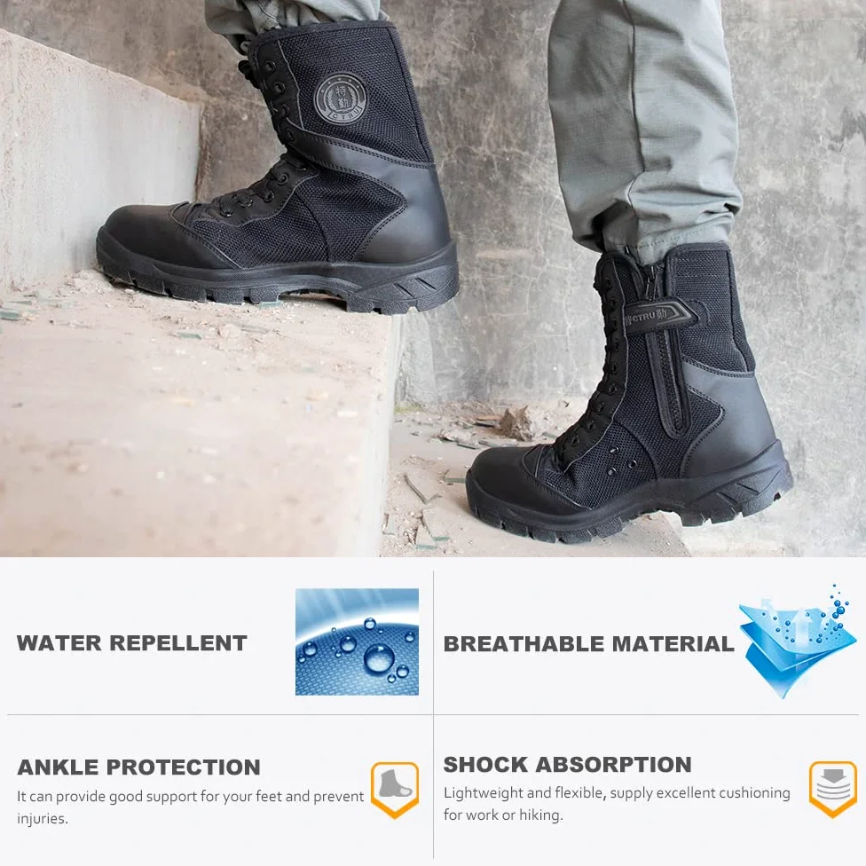 Botas Militares Hombre Con Cremallera lateral Ligeras Botas Tactica Transpirables Botas para moto Botas Tácticas Mujer Botas Negras Hombre