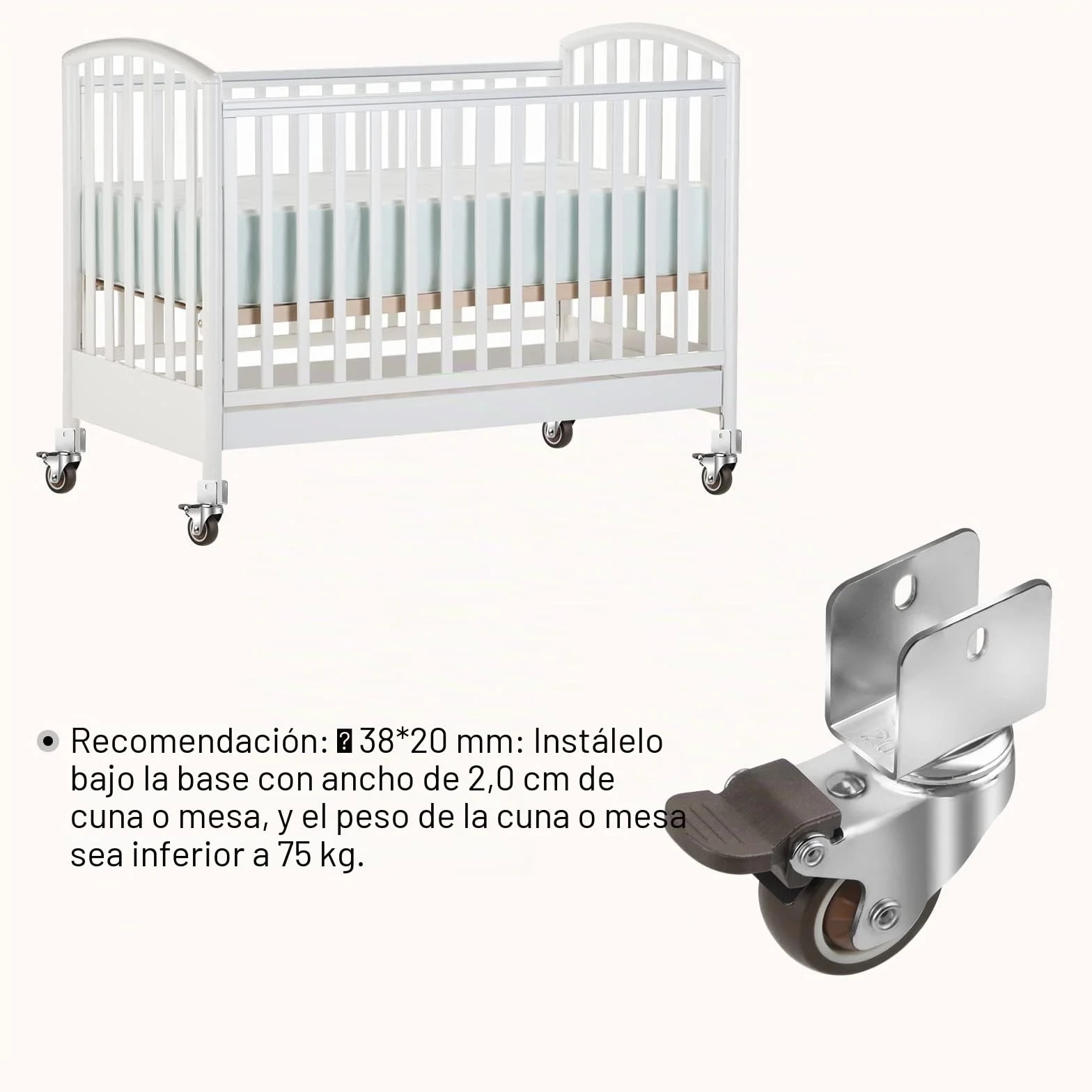 CPROSP 4 Redas para Cuna Ruedas con Freno en U φ38mm, Soporte Hasta 60KG, Ruedas Giratorias Silencio, 20MM Apertura
