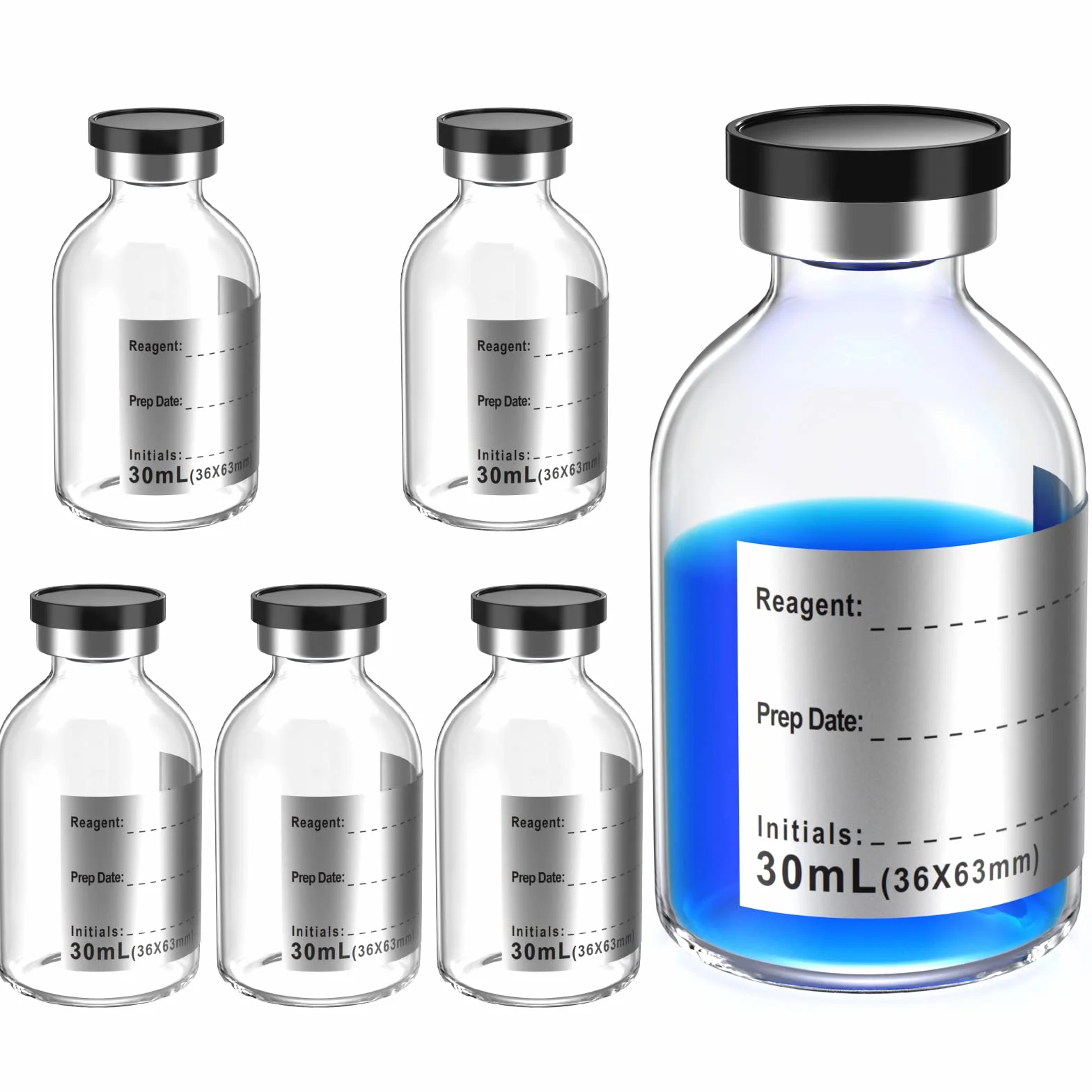 Biomed Solutions Vial estéril vacío 30 ml 8 unidades tubo vidrio borosilicato tipo 1 tapón goma butílica cierre superior