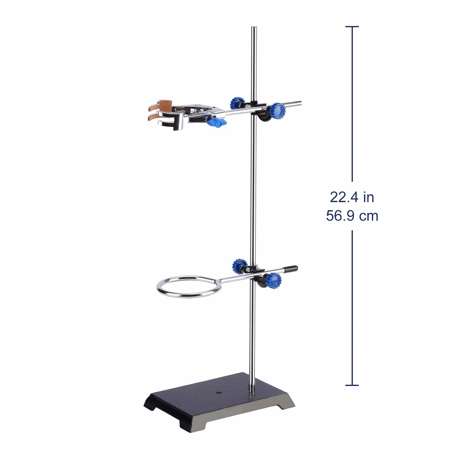 Labasics Soporte de Laboratorio con Varilla 56.9 cm, Abrazadera de Bureta 4 Puntas, Anillo de Retorta y 2 Cabezas de Jefe