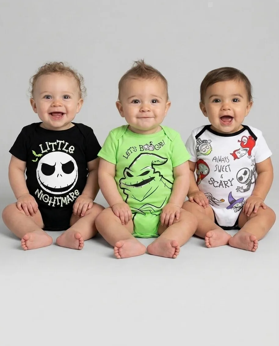 Disney Nightmare Before Christmas Jack Skellington Sally Newborn Baby Boys 5 Pack Bodysuits Multi Newborn