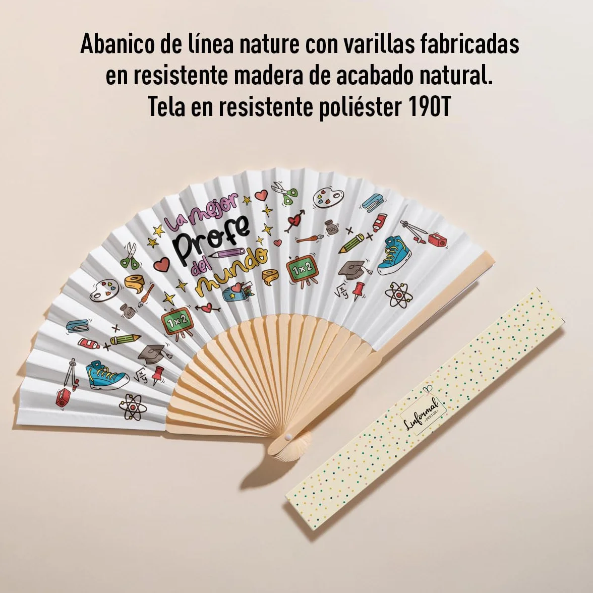 LINFORMAL - Abanicos Originales para Profesora - Hecho en España con Madera y Tela - Regalo Final de Curso - Diseño Elegante y Personalizado en Castellano o Catalán