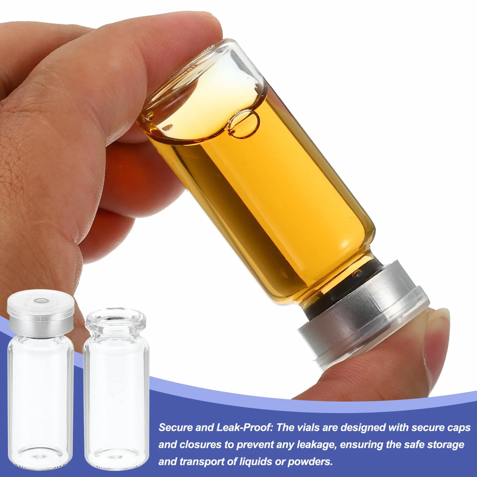PATIKIL 10ml Muestra Viales, 8 Paquete Laboratorio Vacíos Viales con Butilo Goma Tapón y Engarzado Superior Tapas Borosilicato Vidrio Vial, Transparente
