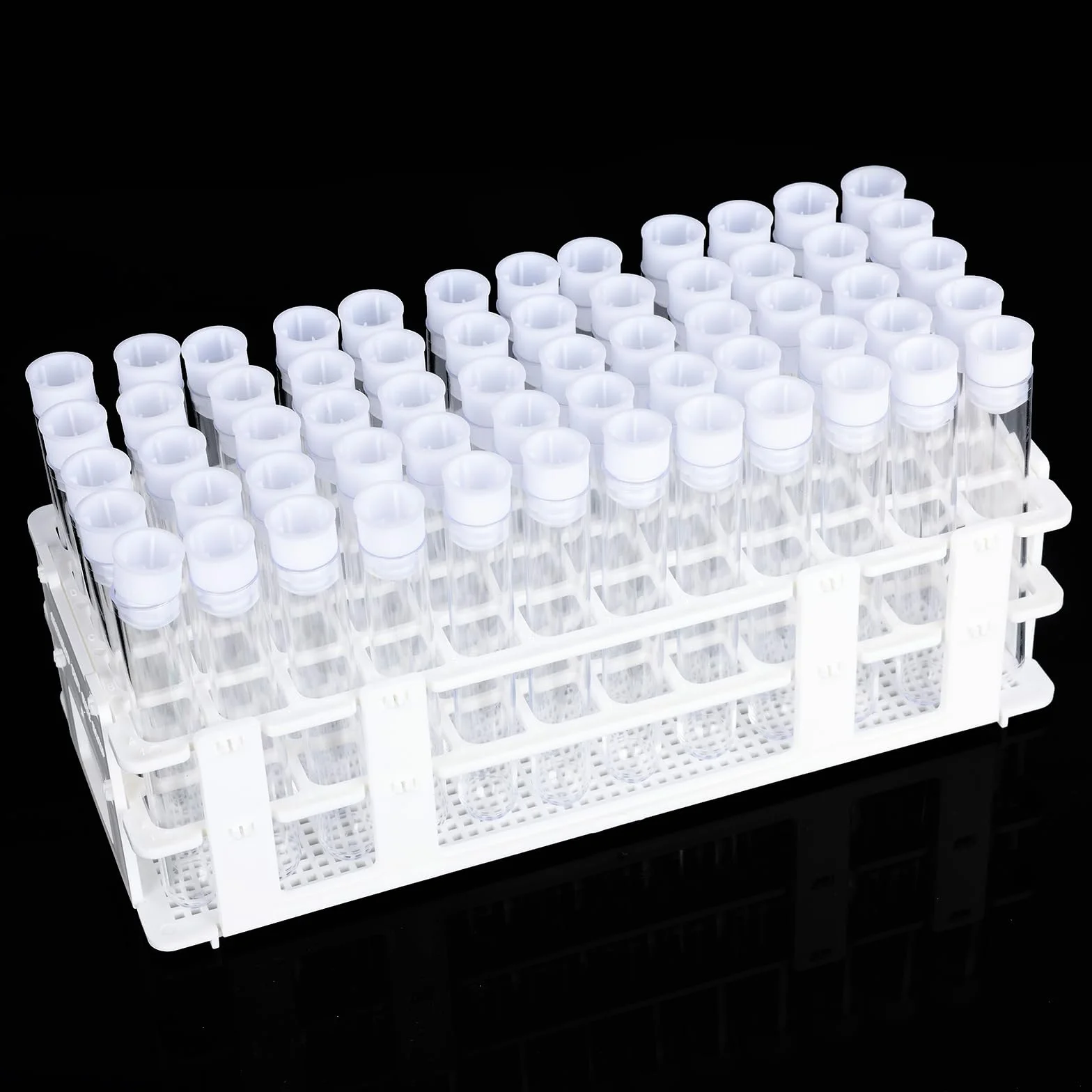 Stonylab Juego de Tubos de Ensayo de Plástico 16 mm 60 Piezas con Soporte 10 ml