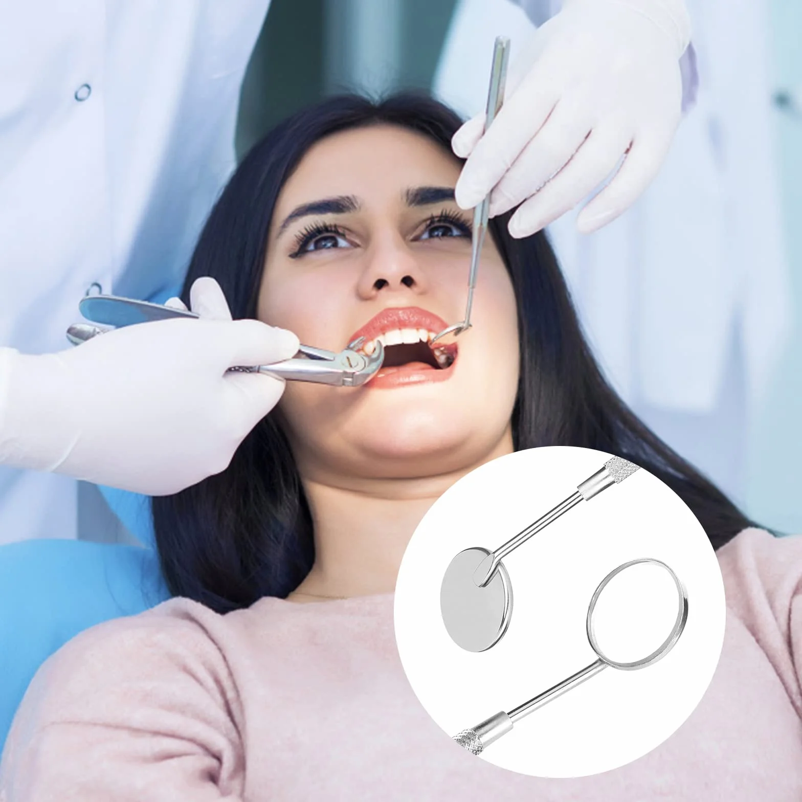 Espejo Dental de Acero Inoxidable, Espejo de Inspección para Extensiones de Pestañas, Herramientas de Dentista (2PCS)