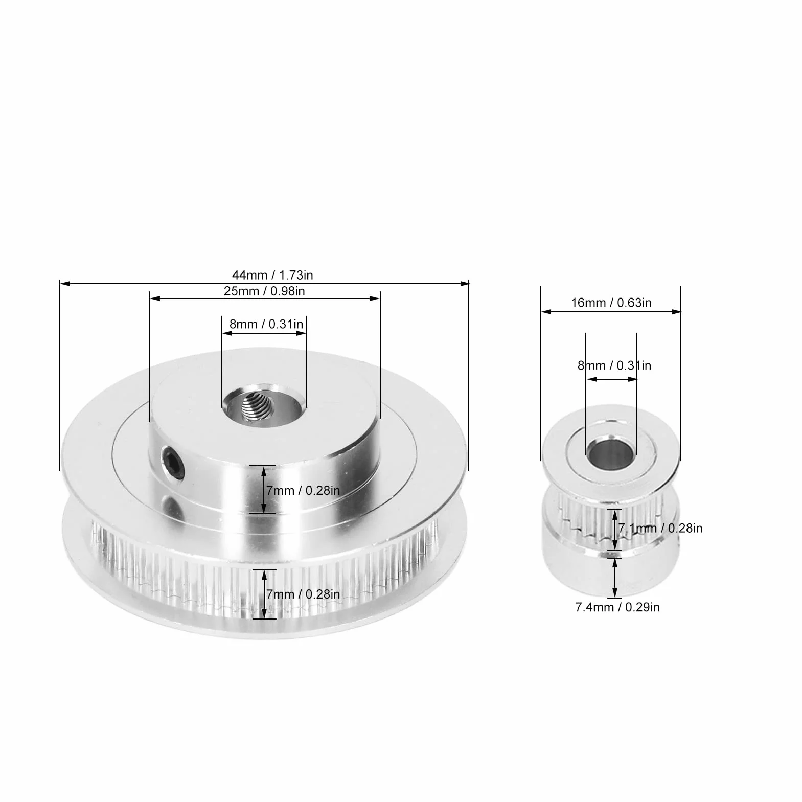 Paquete de 2 Ruedas Síncronas Correa de Distribución Cerrada Elástica 20T 60T Polea de Aleación de Aluminio 200mm 6mm 8mm