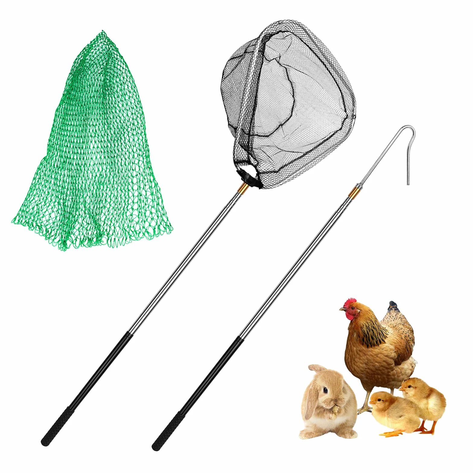 Juego de Recogedor de Pollos Retráctil y Red de Pesca 2 en 1, Kit de Captura con Red para Animales