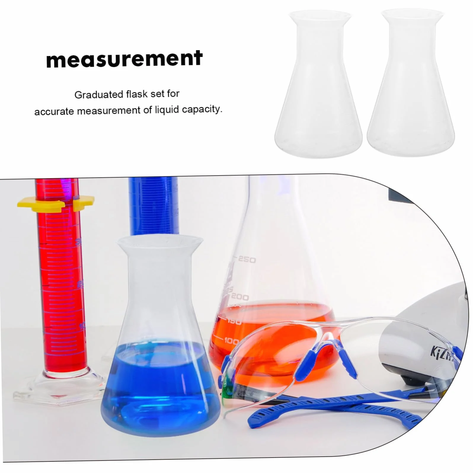 Matraz Erlenmeyer de Plástico 100 ml, Juego de 6 Matraces Cónicos Graduados Cuello Estrecho para Laboratorio
