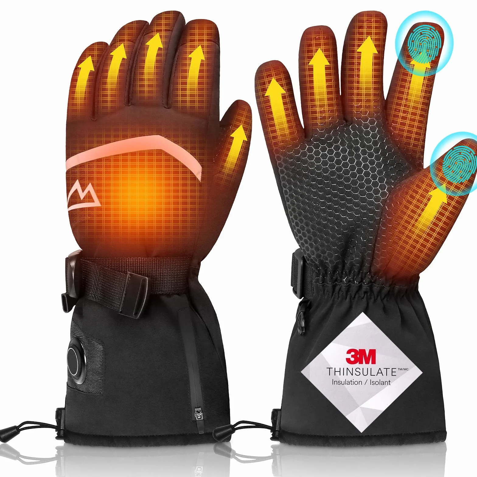 Loowoko Guantes Calefactables con batería 7.4v 3000mah × 2, 3 Niveles de Calentamiento, Impermeables, Pantalla táctil, Guantes calefactables USB para Trabajo al Aire Libre, Moto, Bicicleta, esquí