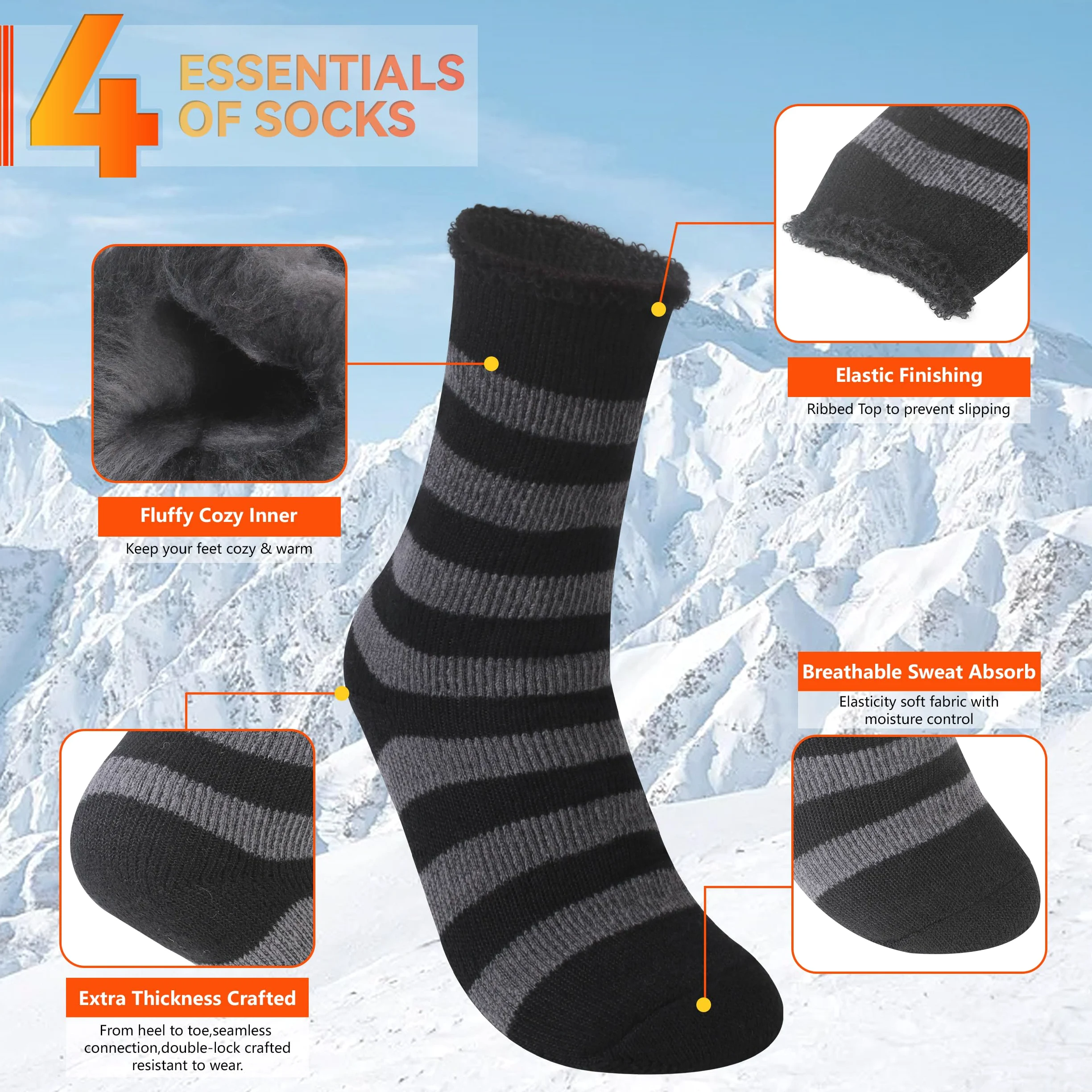 Sunew Calcetines térmicos cálidos, paquete de 4, calcetines térmicos de invierno para hombre y mujer, para esquí al aire libre
