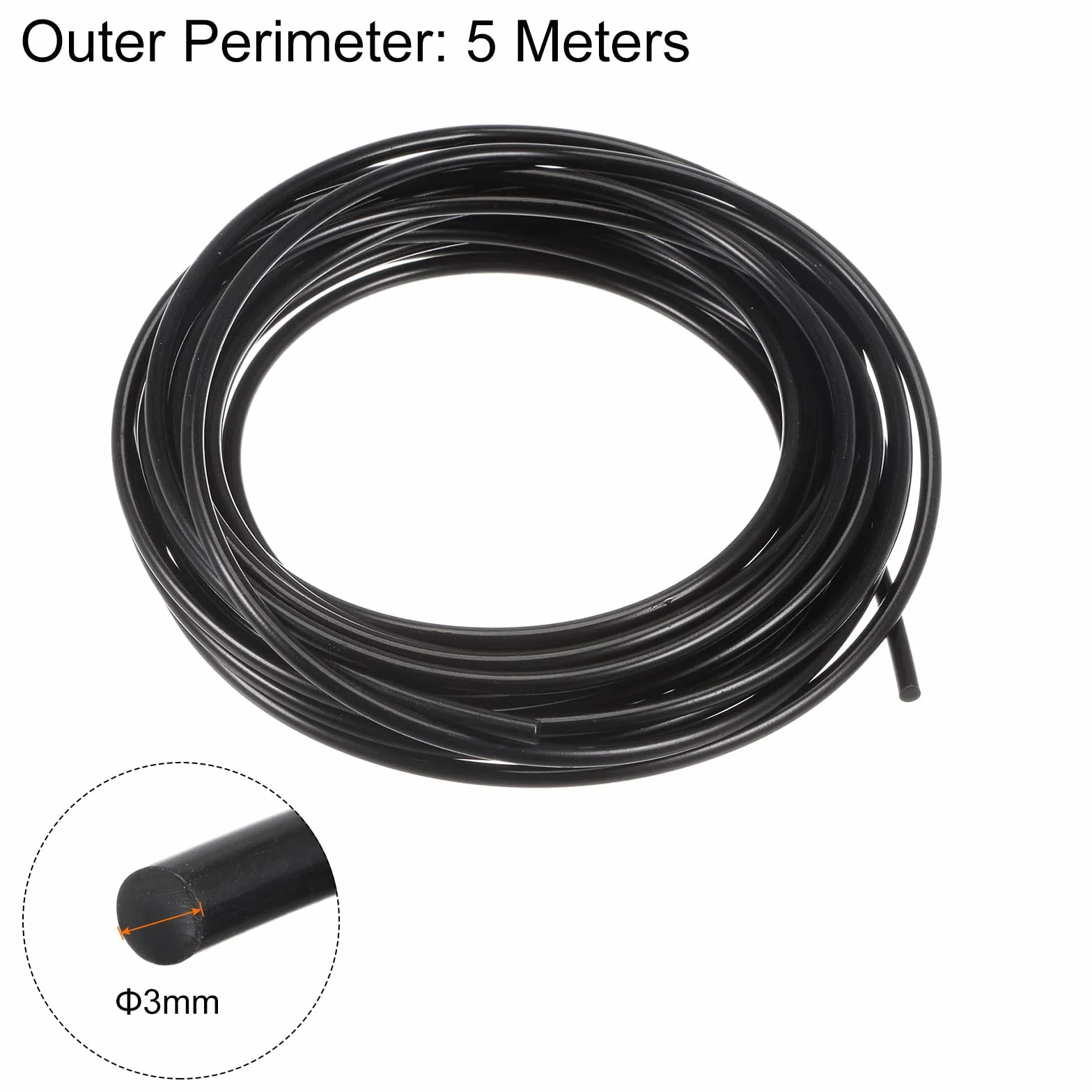 Poliuretano Redondas Correas 3mm Diámetro 16.4ft (5 Metros) Lisa Superficie PU Correa Tracción Transmisión Negro