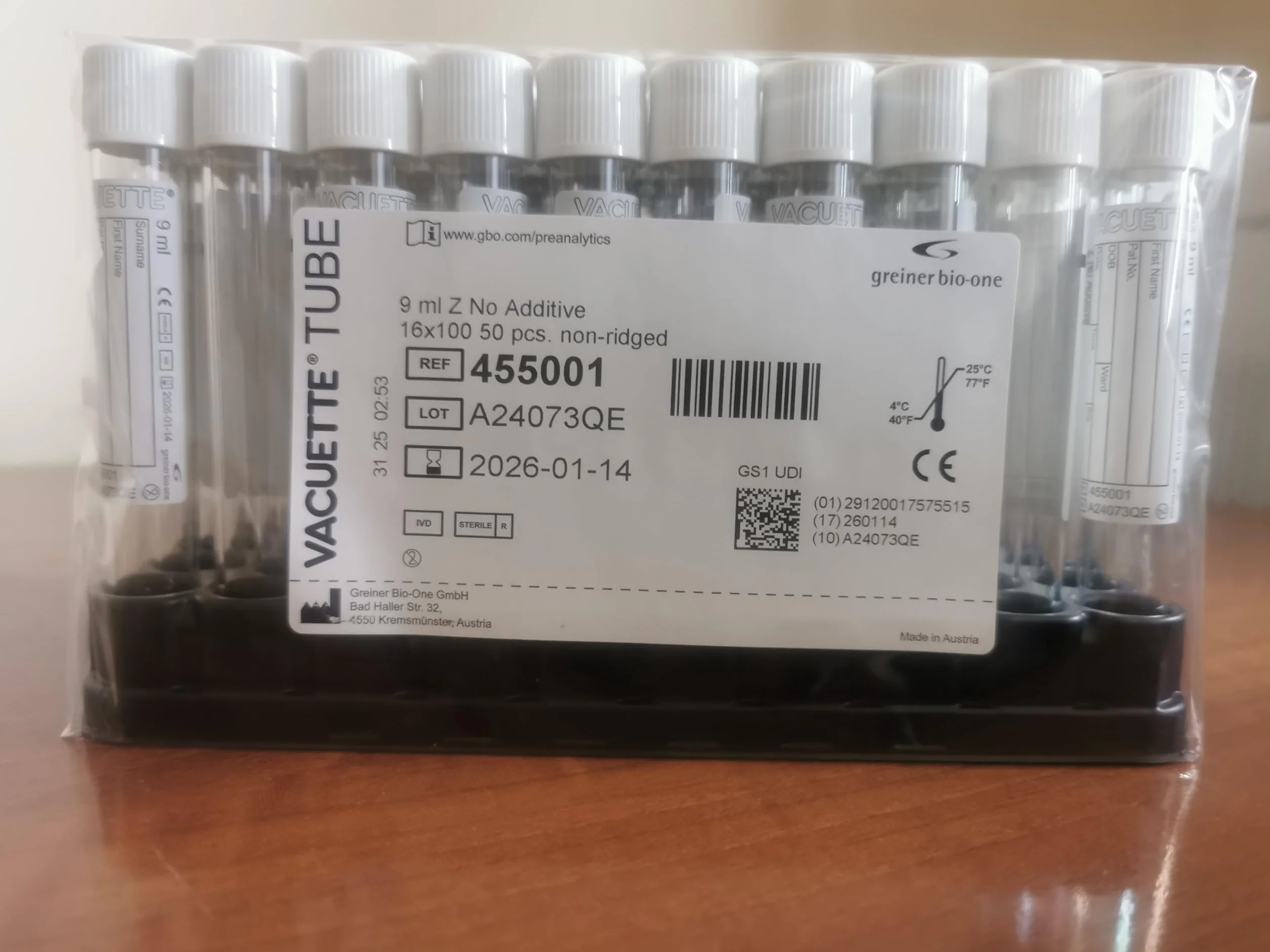 GREINER VACUETTE PRF Tubos sin aditivos 9 ml Paquete 50