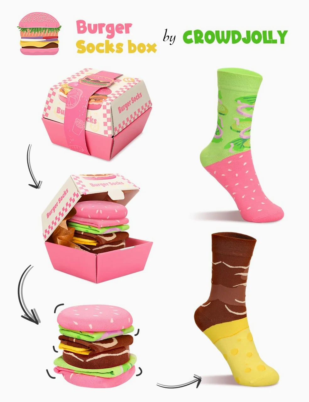 Divertida caja de calcetines de hamburguesa con forma de dona, calcetines locos para mujeres, adolescentes, niñas, cumpleaños, Navidad, regalos de broma