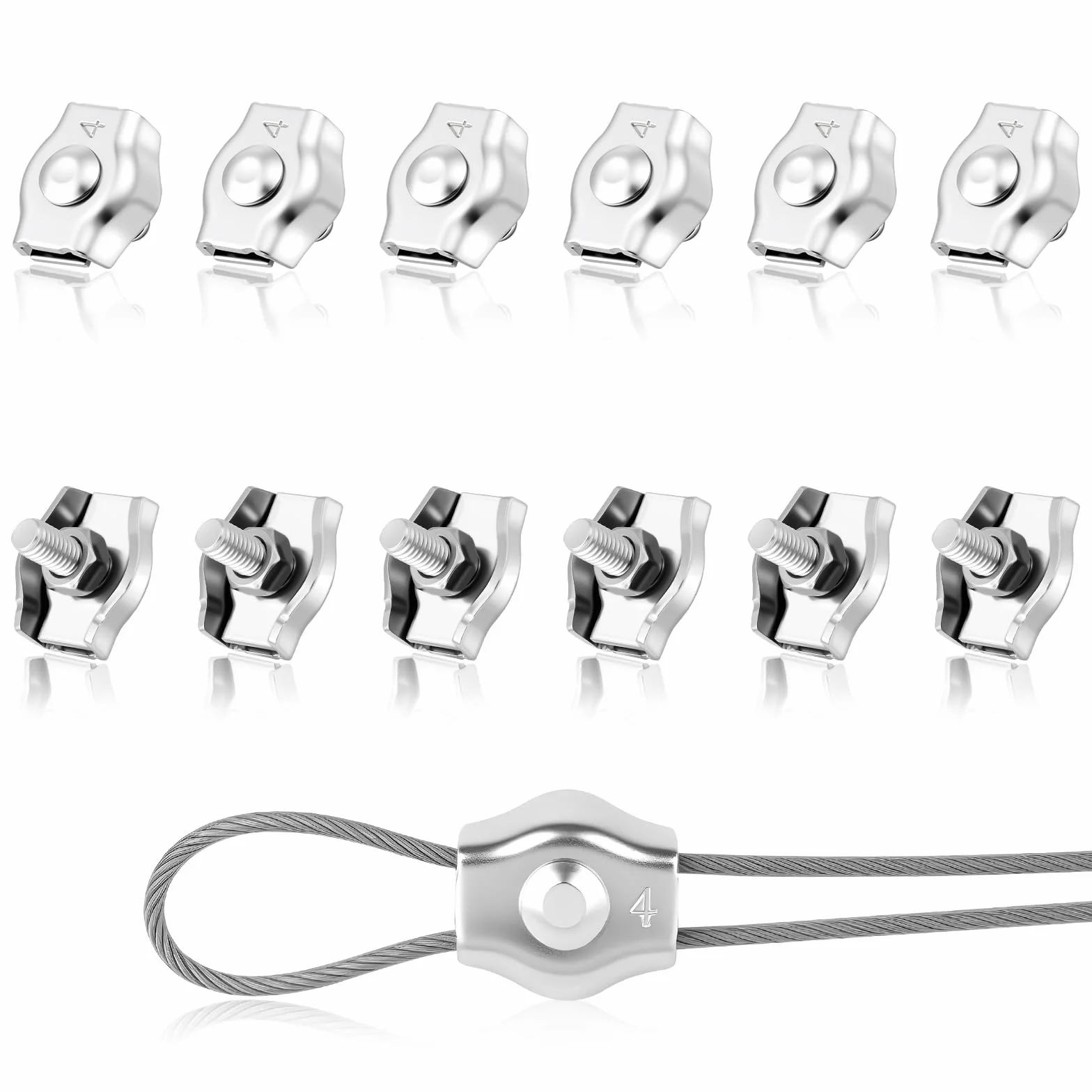 Flintronic Abrazadera de Cuerda de Alambre M2, 12 Piezas, Abrazadera de Cable de Acero Inoxidable 304, Clip Símplex para Cable de 2 mm