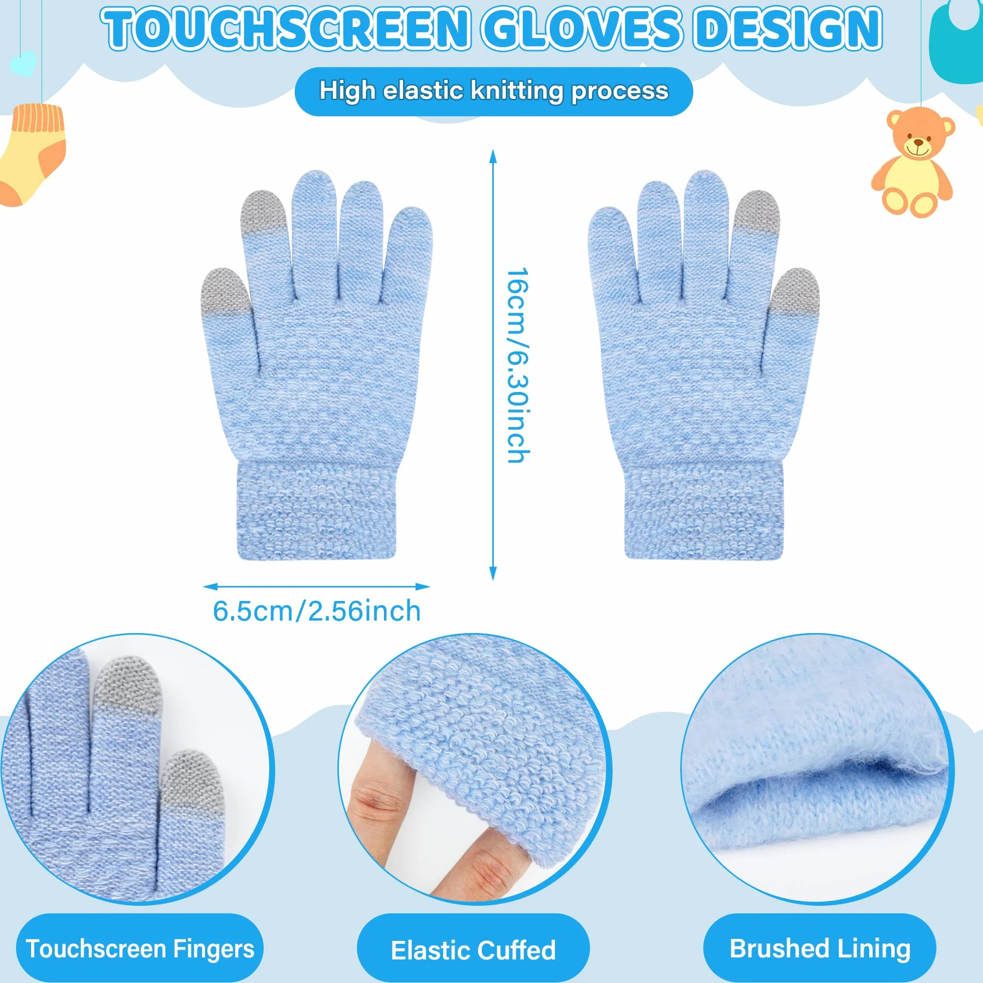 ZASFOU Niños Sombrero Invierno Bufanda Guantes Pantalla Táctil Set 2 3 4 5 6 7 Años Gorro Sombreros de Punto con Pompón Braga Cuello Guante Regalos para Niñas Niño