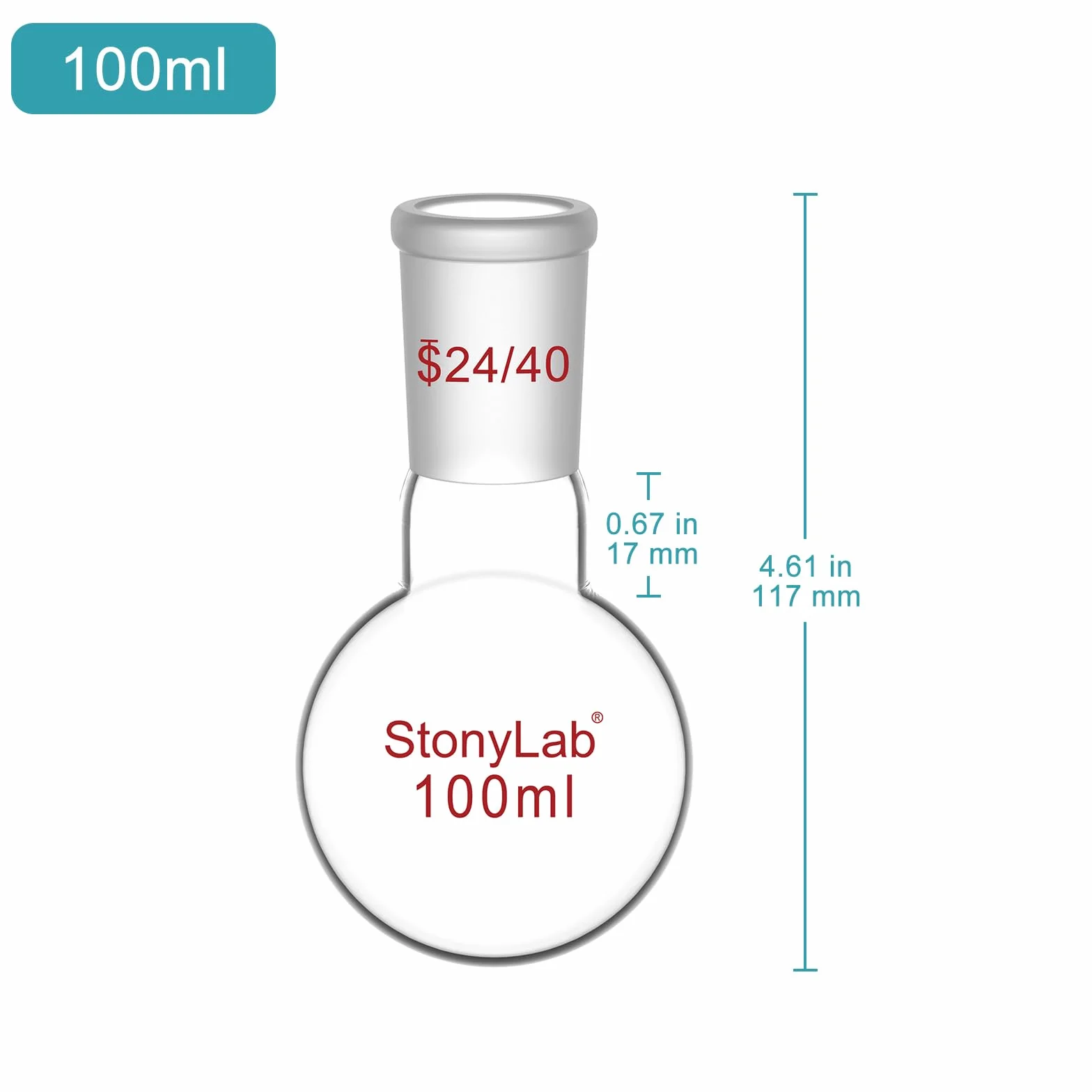 Matraz Fondo Redondo Cristal Borosilicato Pared Gruesa 24/40 100ml