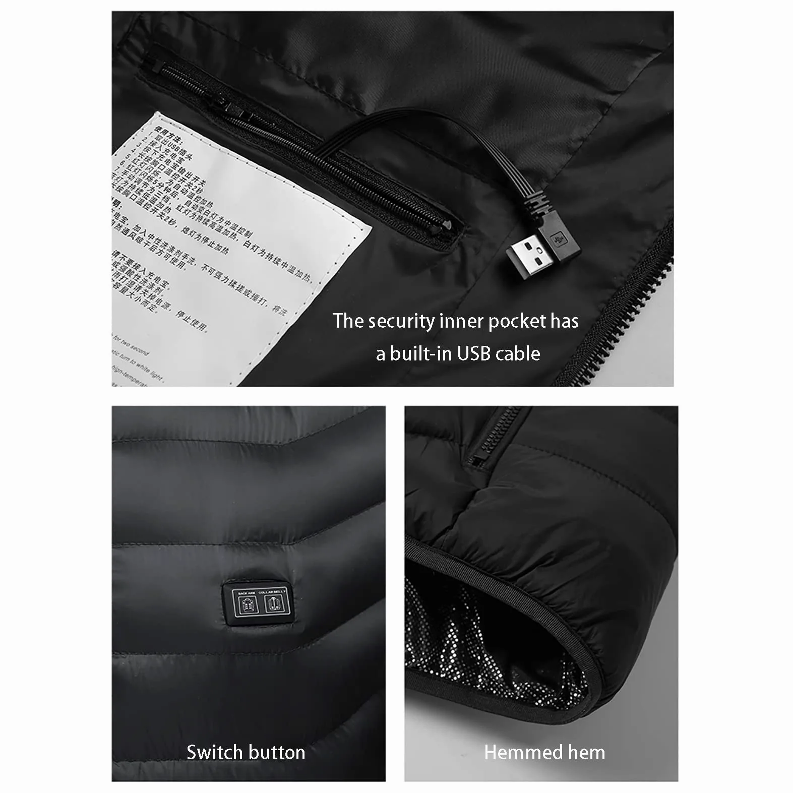 CUTTE Chaqueta Térmica Inteligente de Invierno para Hombre Resistente al Agua con Calefacción Eléctrica USB Chaqueta Acolchada Abrigo Ropa de Abrigo con Control Dual para la Fiebre