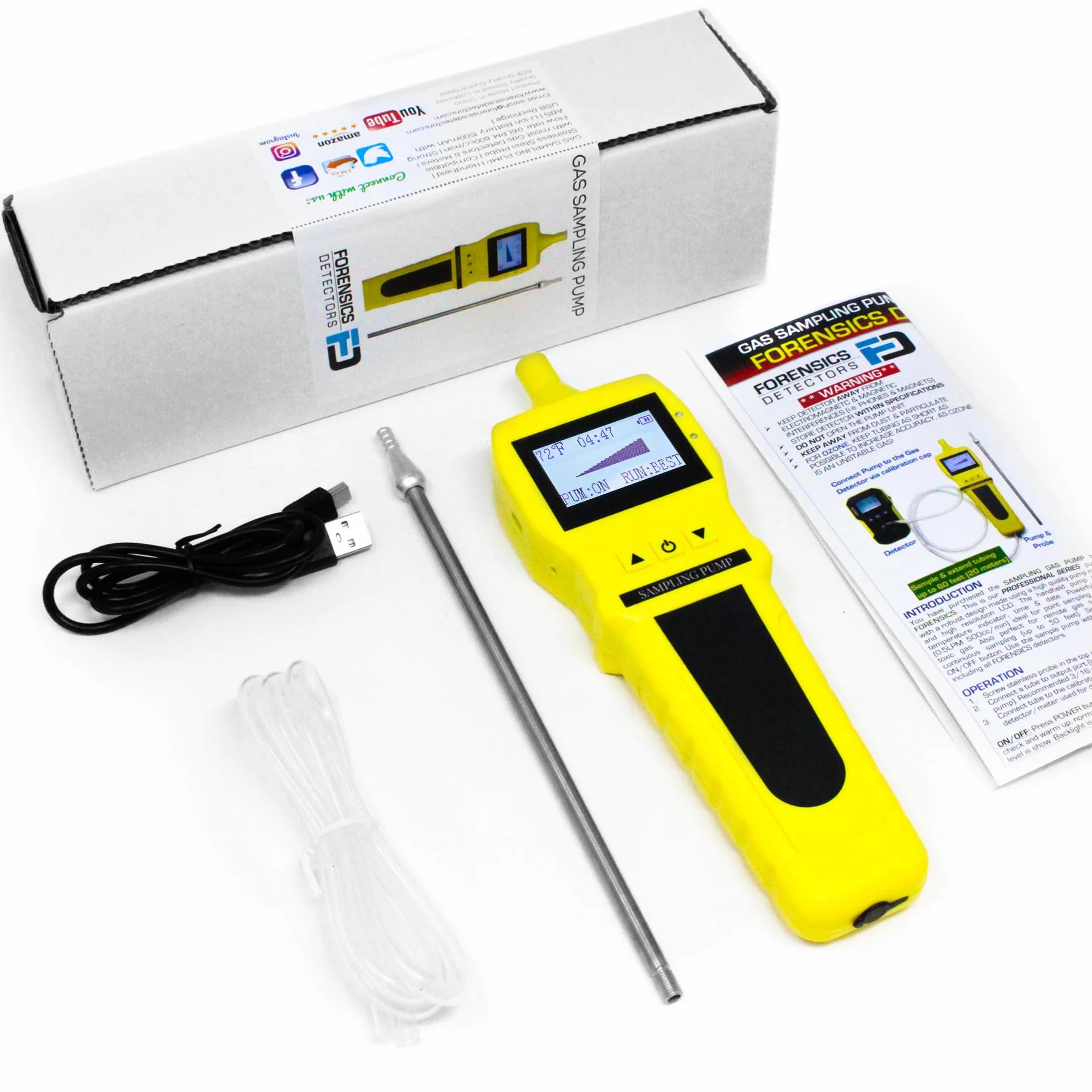 Bomba de Muestreo de Gas Forensics | Sonda de Acero Inoxidable | Caudal 0,5 LPM | ABS Reforzado | Recarga USB