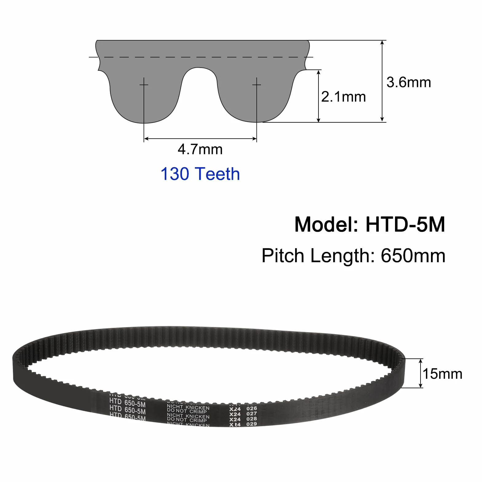 sourcing map correa dentada HTD-5M 130 dientes 650mm 15mm 3,6mm goma