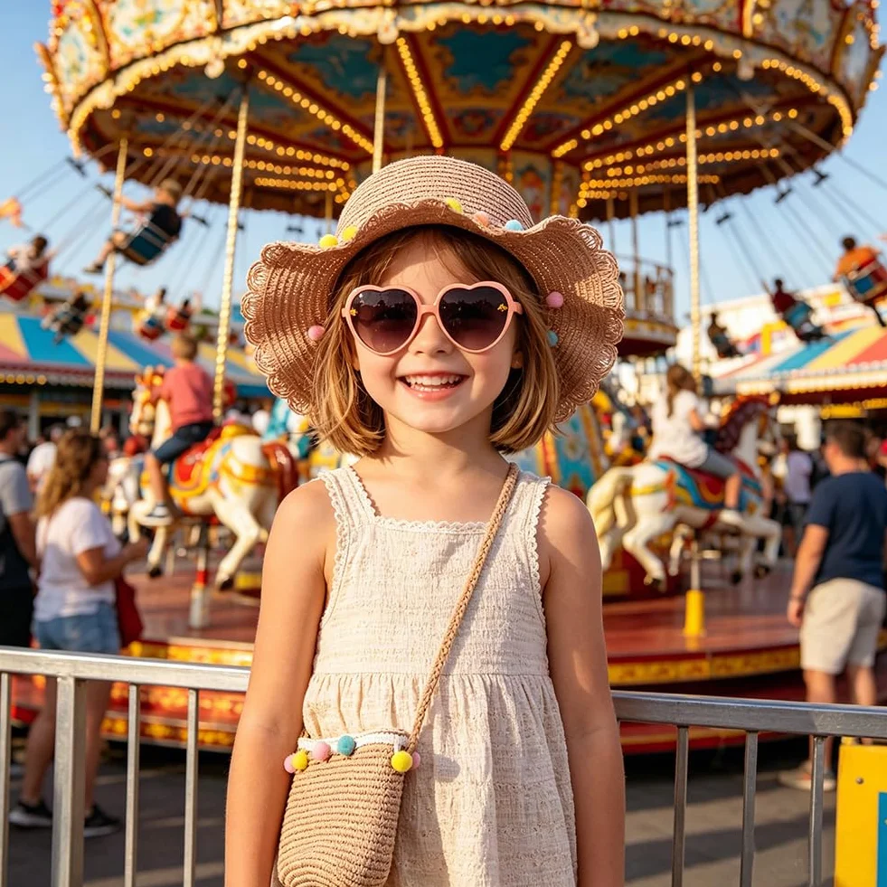 Sombrero de Paja Niñas, Gorra de Sol Chica y Bolsa de Paja Set Gorro de Playa Gafas de Sols Playa de Verano Sombrero Mini Bolsa Cruzada de Pajas Sombreros para Beach Viaje Piscina(Rosa)