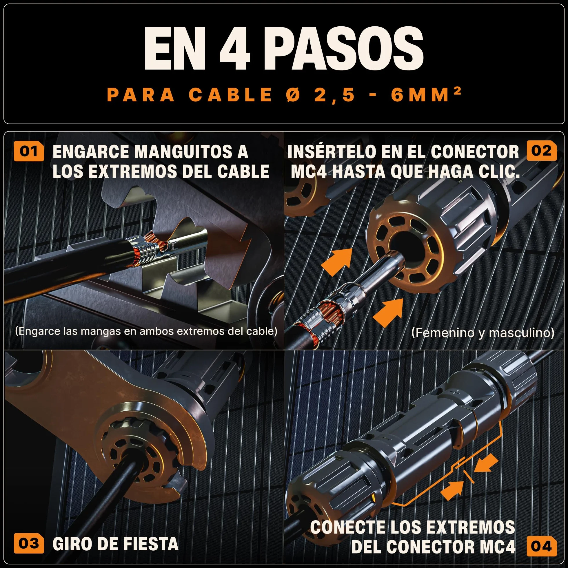 BAURIX Tenaza Crimpadora MC4 2,5-6mm² para Cables PV Conectores Solares