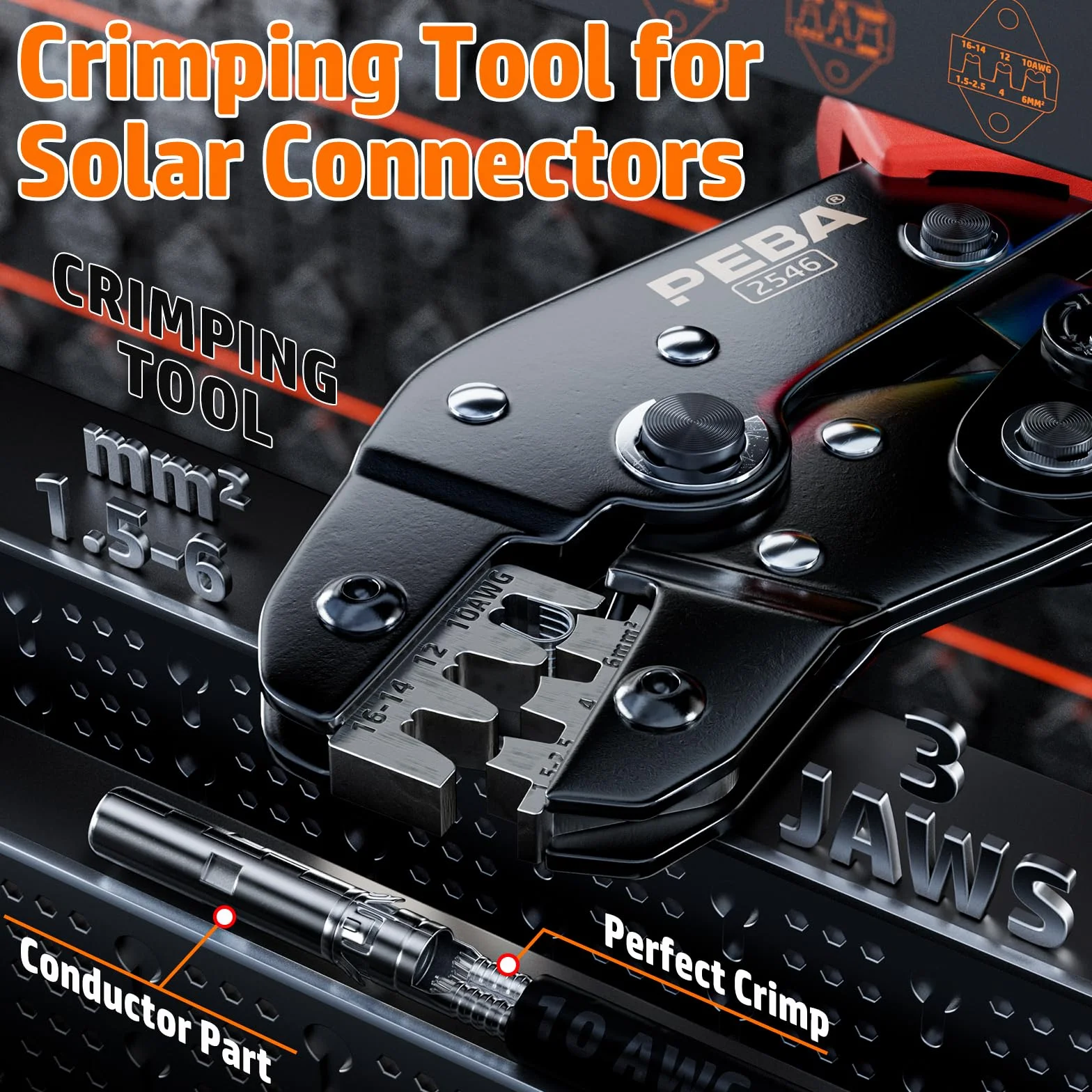 Kit de Montaje Solar PEBA con Crimpadora de Trinquete Ajustable, Juego de Herramientas para Energía Solar Compatible con MC4, para Cables Fotovoltaicos 2.5/4/6mm²