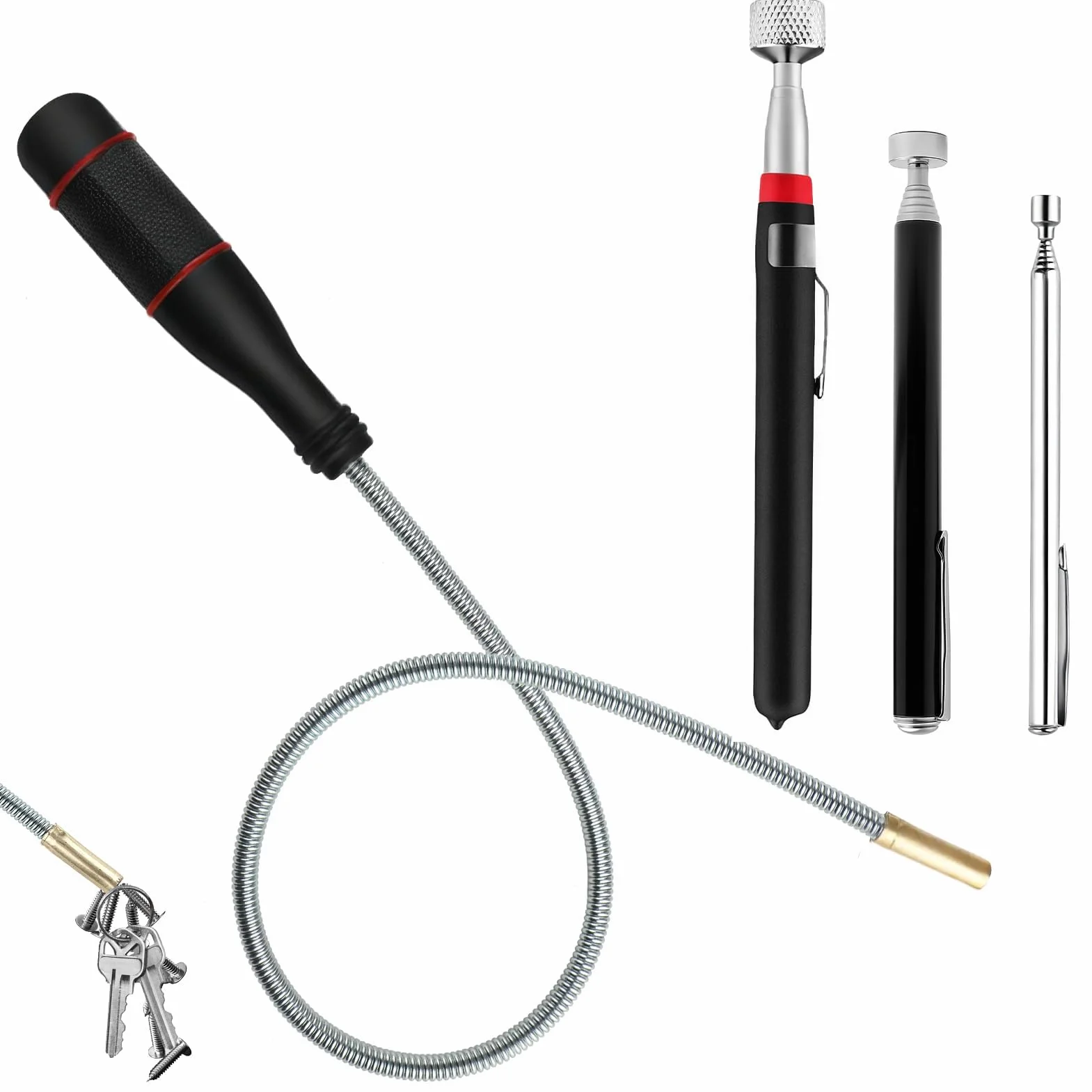Iman Telescópico Flexible 4 Piezas Herramienta Recogida Tornillos Tuercas Pernos 1.5LB/5LB/10LB