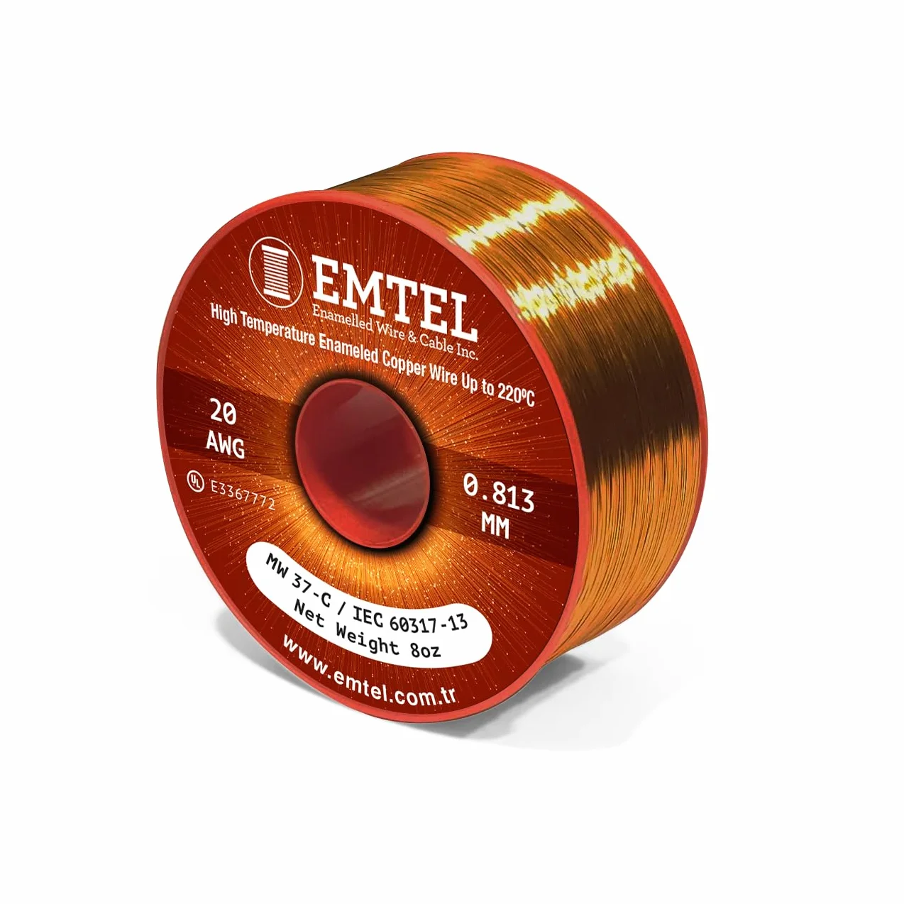 Emtel Cable magnético 20 AWG 8 onzas 165 pies Alambre cobre esmaltado 220°C Clase térmica Bobinado