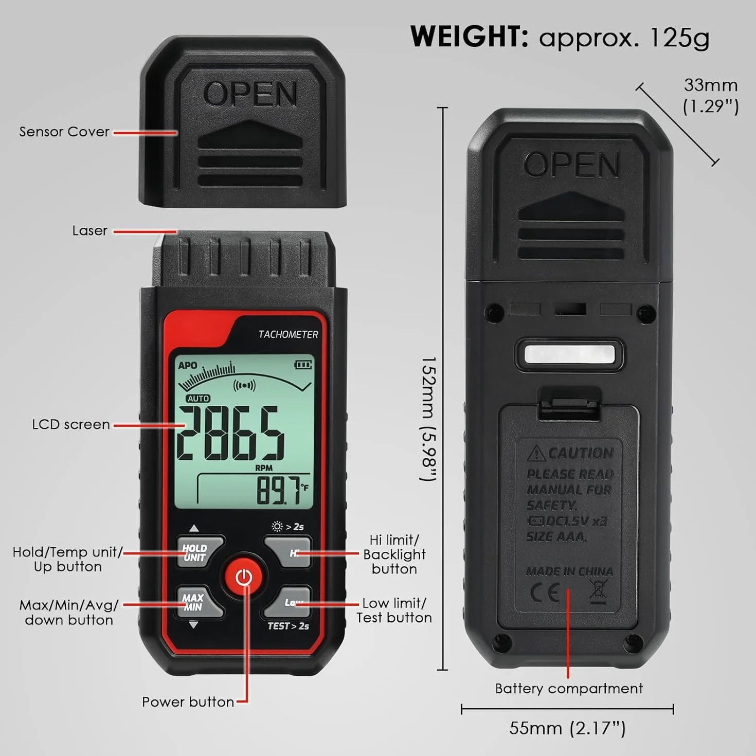 Cyfrowy Tachometr Bezkontaktowy 2.5~999999 RPM Fotooptyczny Miernik Prędkości dla Silnika Wentylatora
