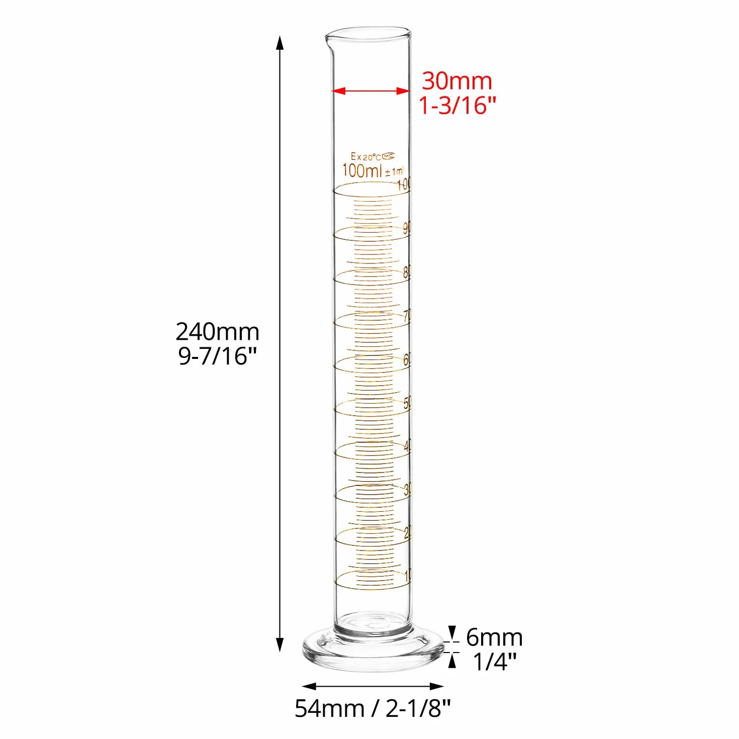QWORK Cilindro de Medición Laboratorio 100 ml, Vidrio de Borosilicato, Pared Gruesa