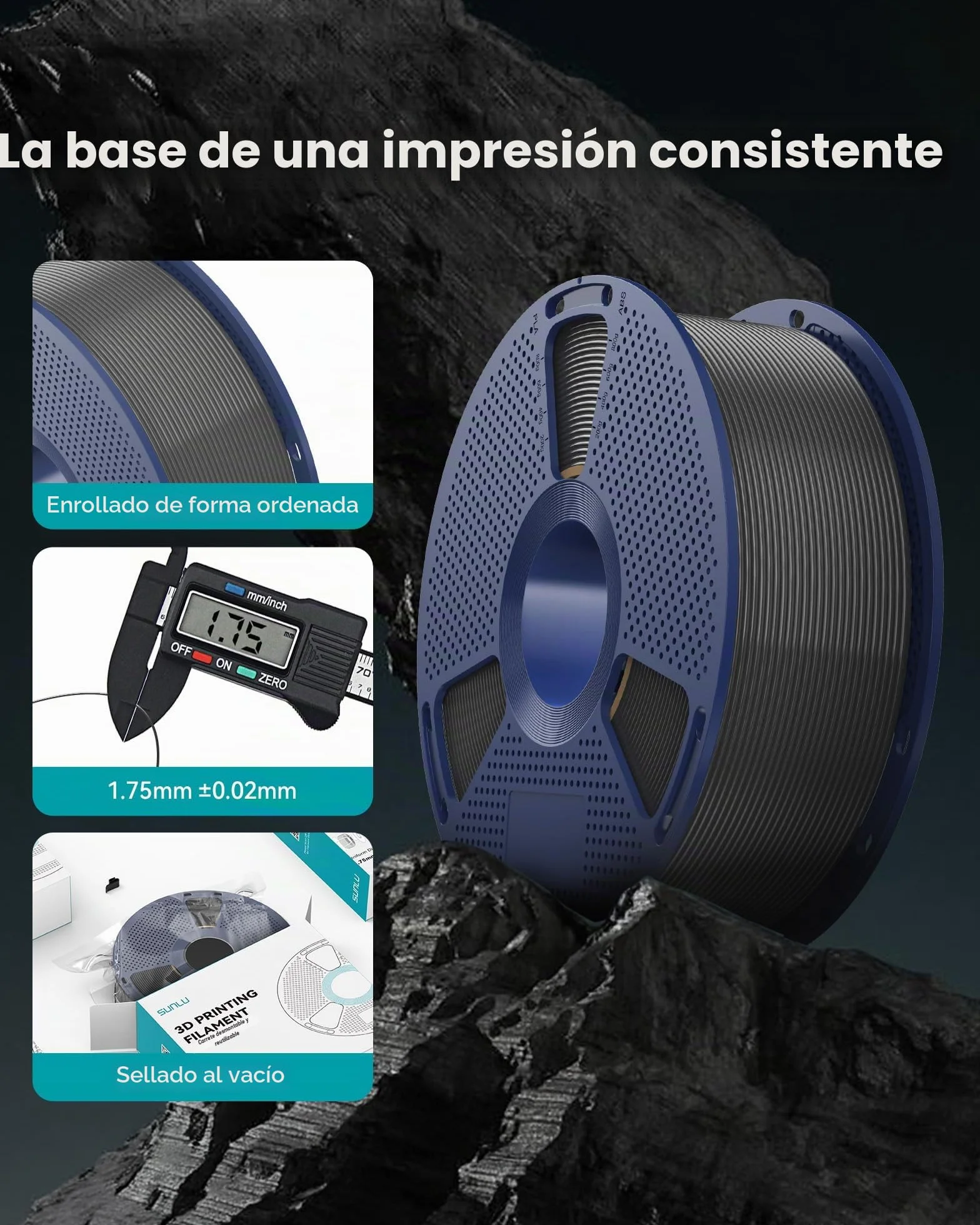SUNLU PETG Filament 1.75 mm, Filamento para Impresora 3D, Negro, Bobina de 1 kg