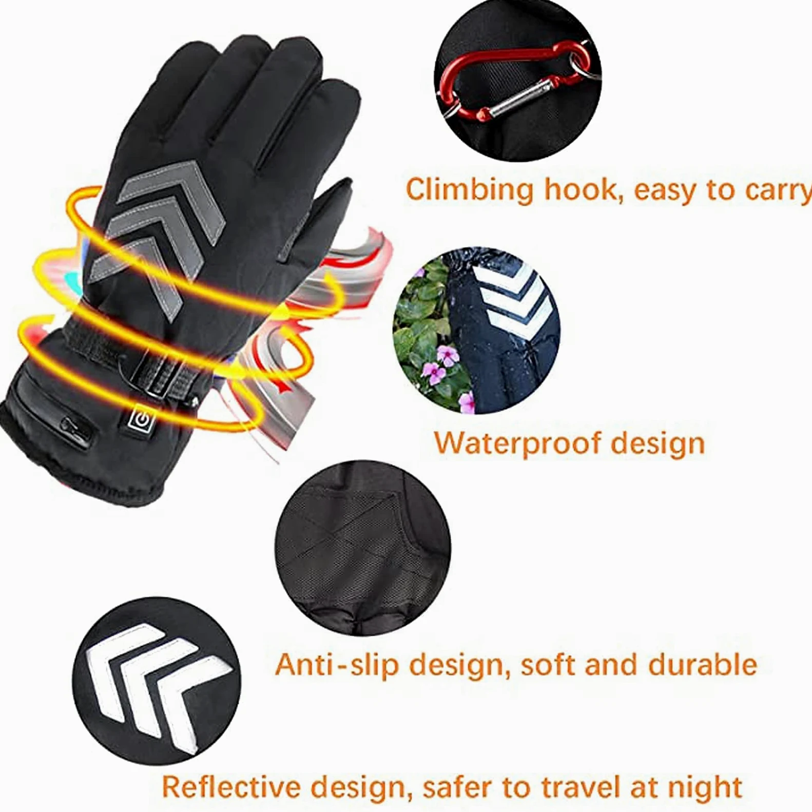 Guantes térmicos eléctricos de Invierno Impermeables a Prueba de Viento Ciclismo Calentamiento cálido Pantalla táctil Guantes térmicos alimentados por batería, 5000 mA