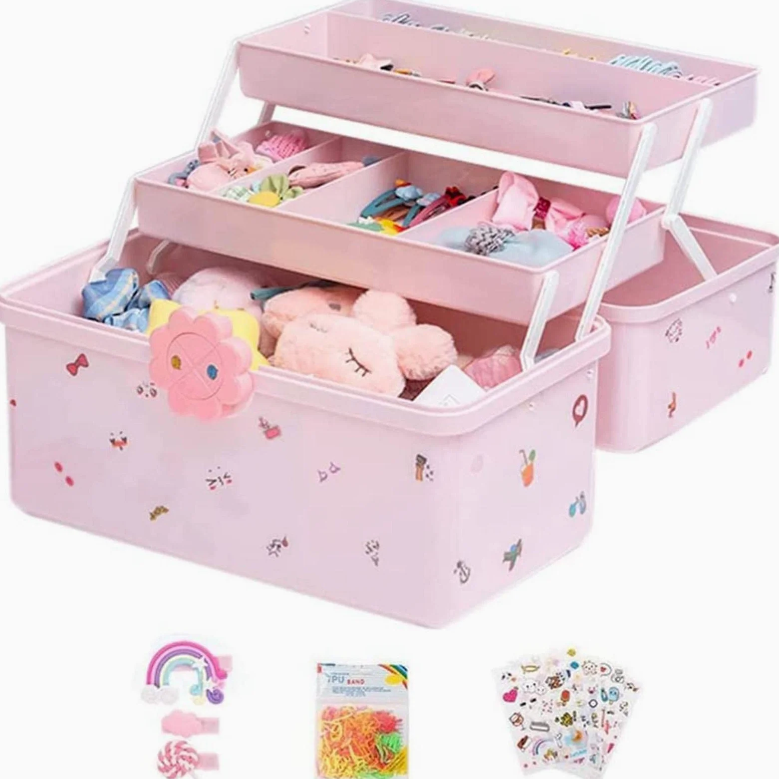 Caja De Almacenamiento De Accesorios Para El Cabello, Caja De Almacenamiento De Joyería De Moda Para Accesorios Para El Cabello Rosa De Gran Capacidad, Organizador Portátil De Accesorios Para El