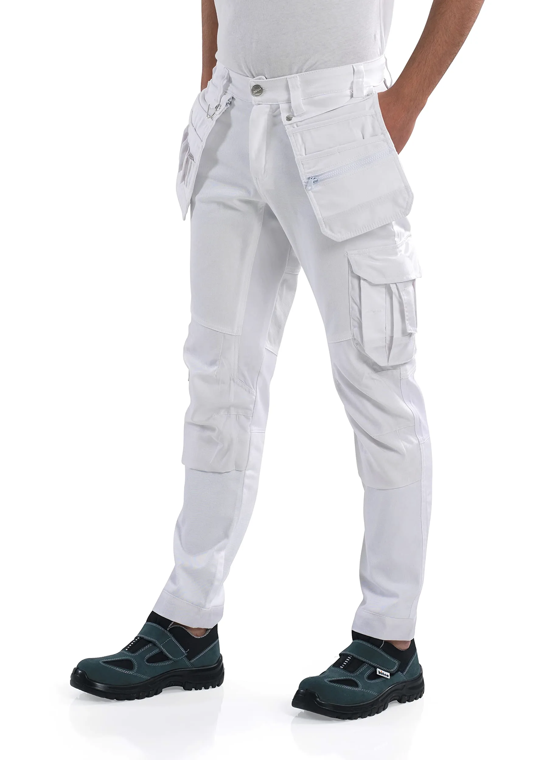 Bitco BTC16W Pantalones de Pintor elásticos Pantalones de Trabajo para Hombres - Bolsillos para Rodilleras repelentes al Agua y al Aceite Reforzados con Cordura®