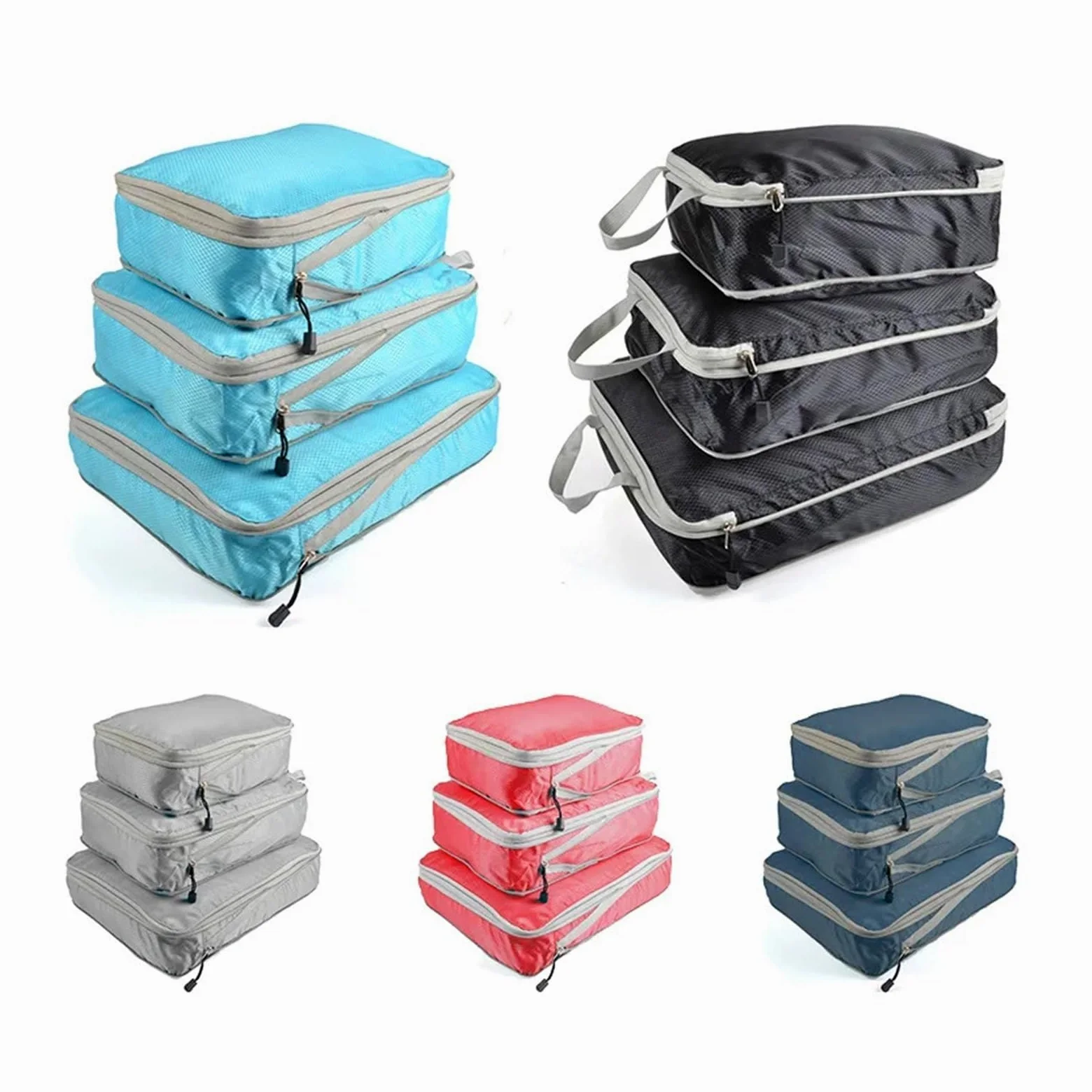 Organizador Para Maletas Cubos de embalaje plegables y comprimibles, bolsa viaje impermeable, maleta nailon, portátil con bolso, organizador equipaje(Light blue)