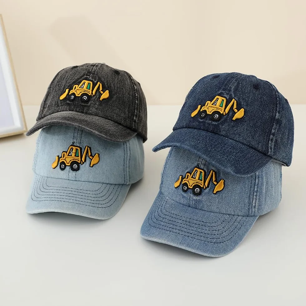 QKURT Gorra de Béisbol para Niños, Gorra de Playa de Verano con Protección Solar, Gorra Deportiva de Pescador Estilo Camionero con Estampado de Excavadora para Niños de 3 a 8 Años