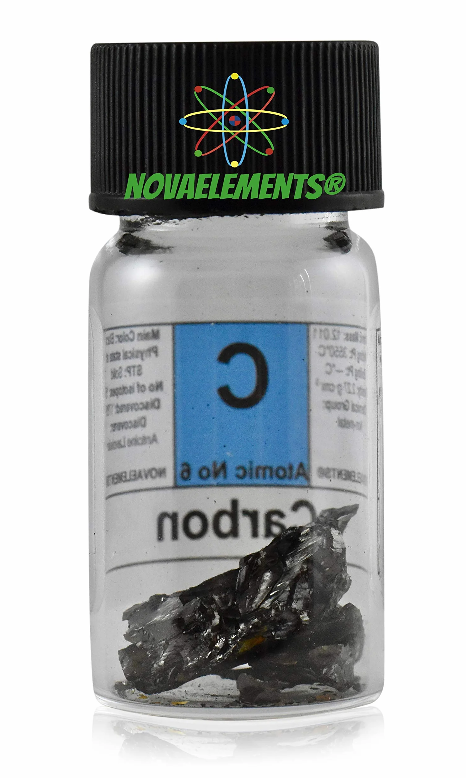 Carbono amorfo elemento 6 C sólido 99,9% 1 gramo vial de vidrio
