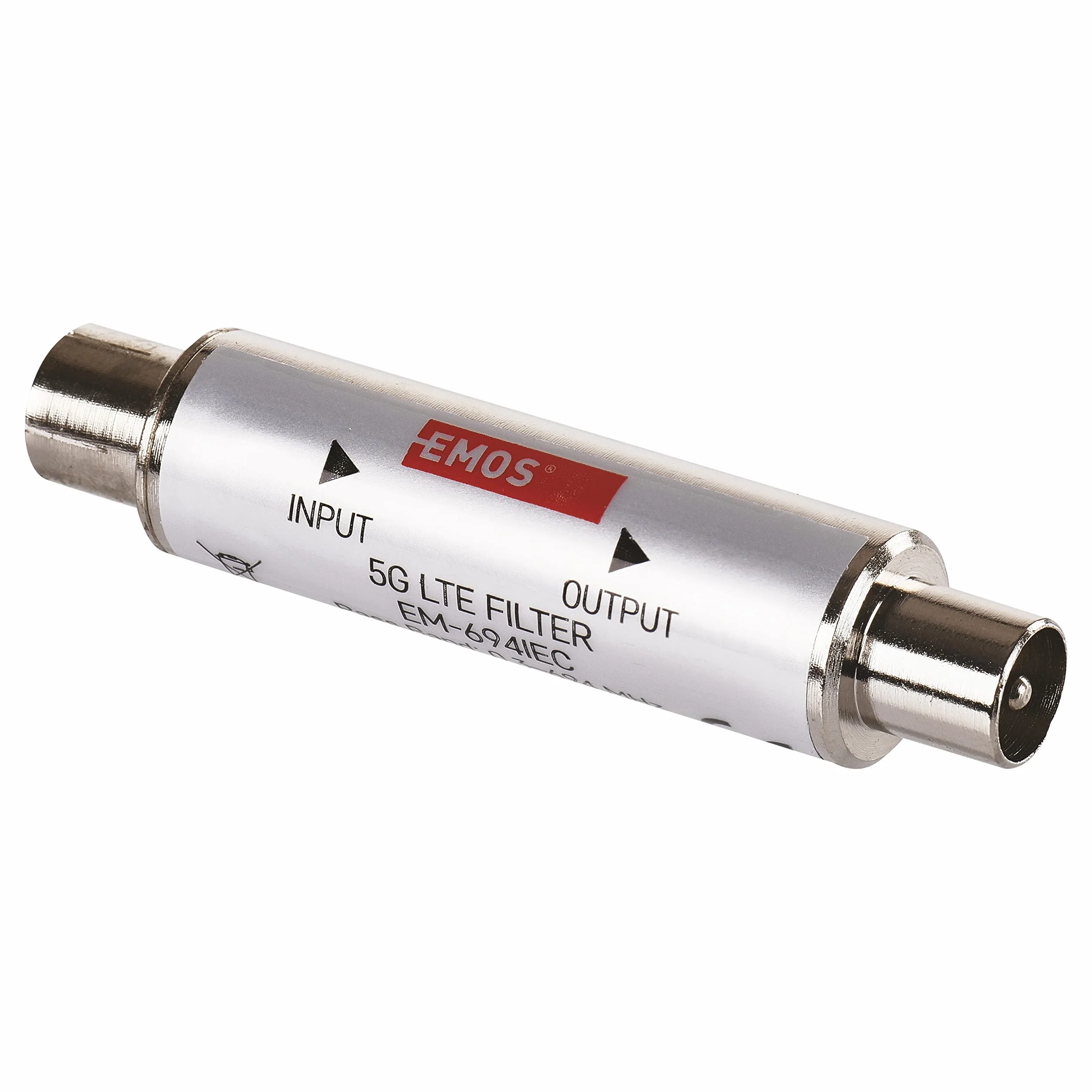 EMOS Filtro de Bloqueo LTE/4G/5G, 694 MHz, 1,6 x 6,8 cm, Conector coaxial, Plateado