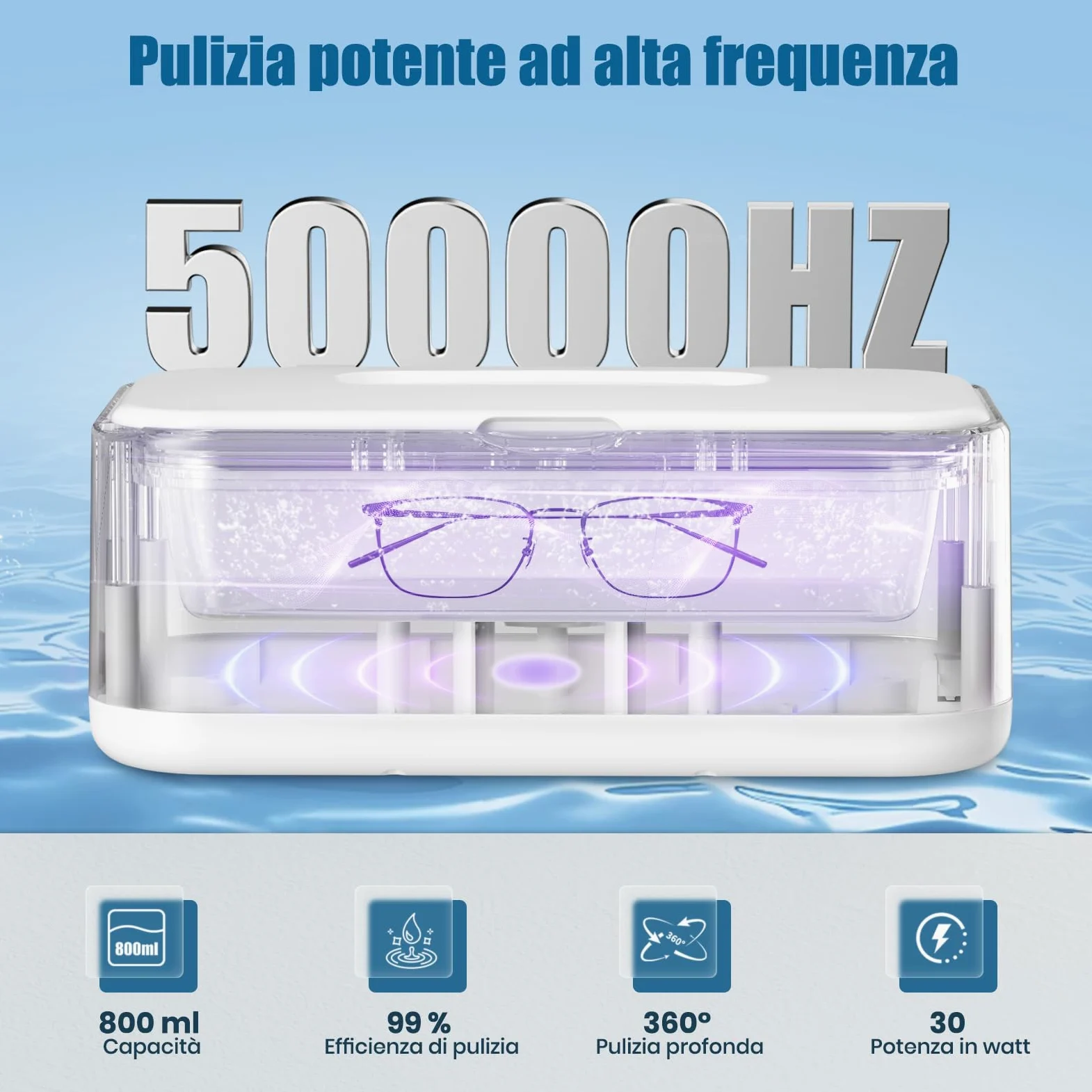 Limpiador Ultrasonidos, 49 kHz UV Limpiador por Ultrasonidos Profesional | 800 ml, 5 Funciones de Temporizador, Pantalla Digital, para Joyas, Gafas, Relojes, Dentaduras y Anillos