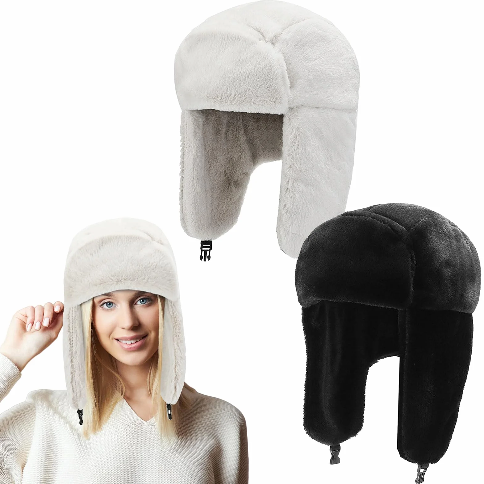 2 Piezas Gorro de Aviador Cálido de Invierno, Gorro Ruso Sombrero, Orejeras Cálido de Piel Sintética, Resistente Al Viento y a la Nieve para Hombres y Mujeres