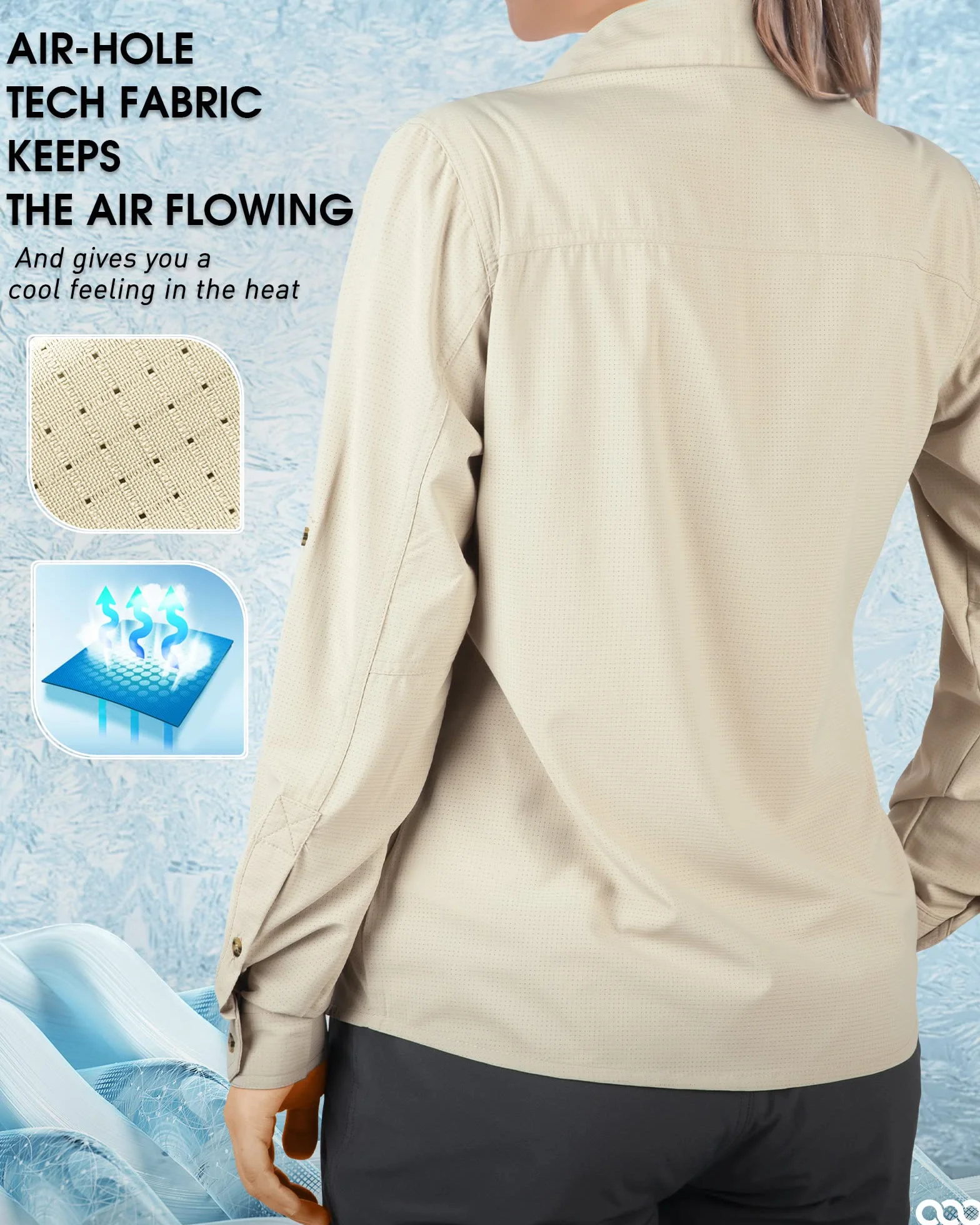 Camisa para mujer UPF50+ protección UV secado rápido manga larga senderismo