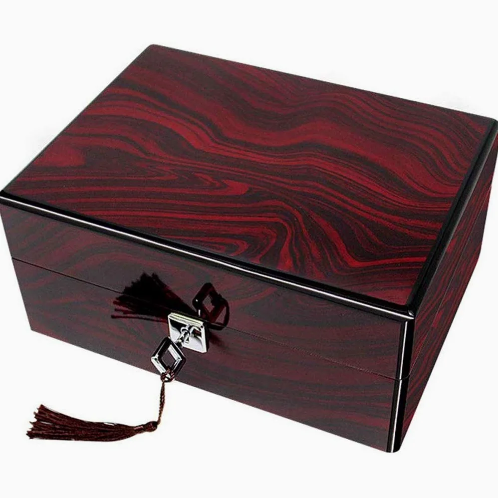XBTGS Caja de reloj de madera – Caja de regalo de colección de joyas con patrón de madera maciza con cerradura,