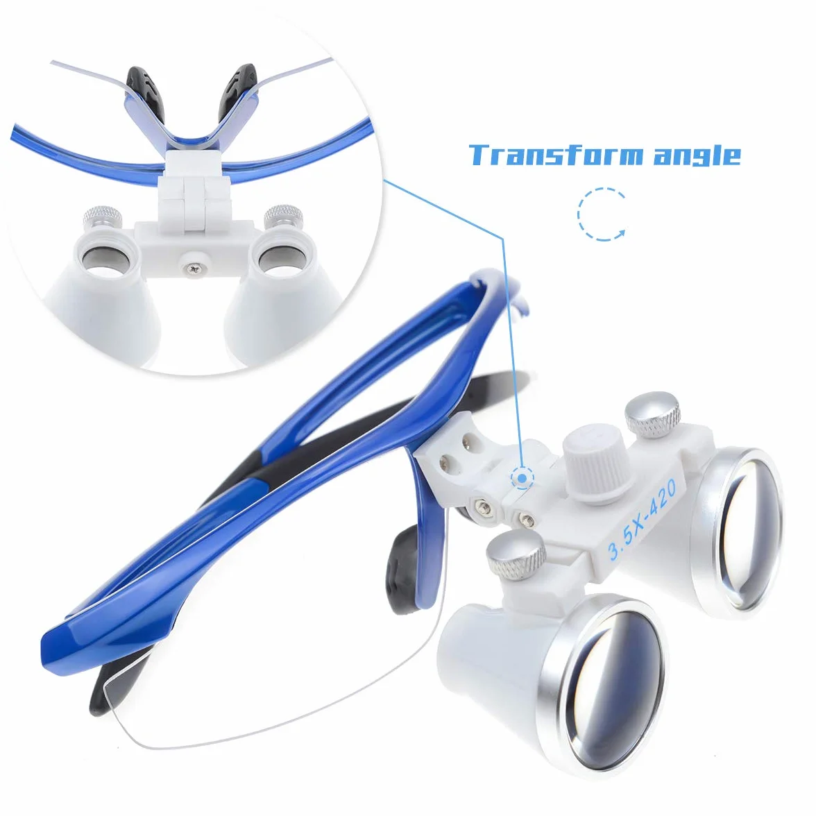 Binocular quirúrgico 3,5 X 420 mm Vidrio óptico antivaho azul