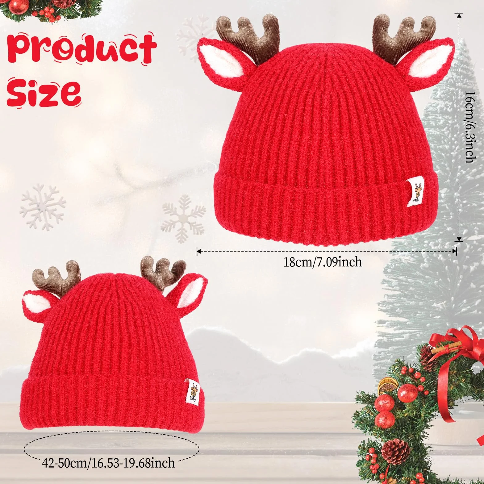 COMNICO Winter Hat for Kids, Antlers Reindeer Crochet Knitted Baby Beanie Hat Christmas Hat Thick Winter Warmer Cap Girls Accessories for Baby Boys Toddler Girl